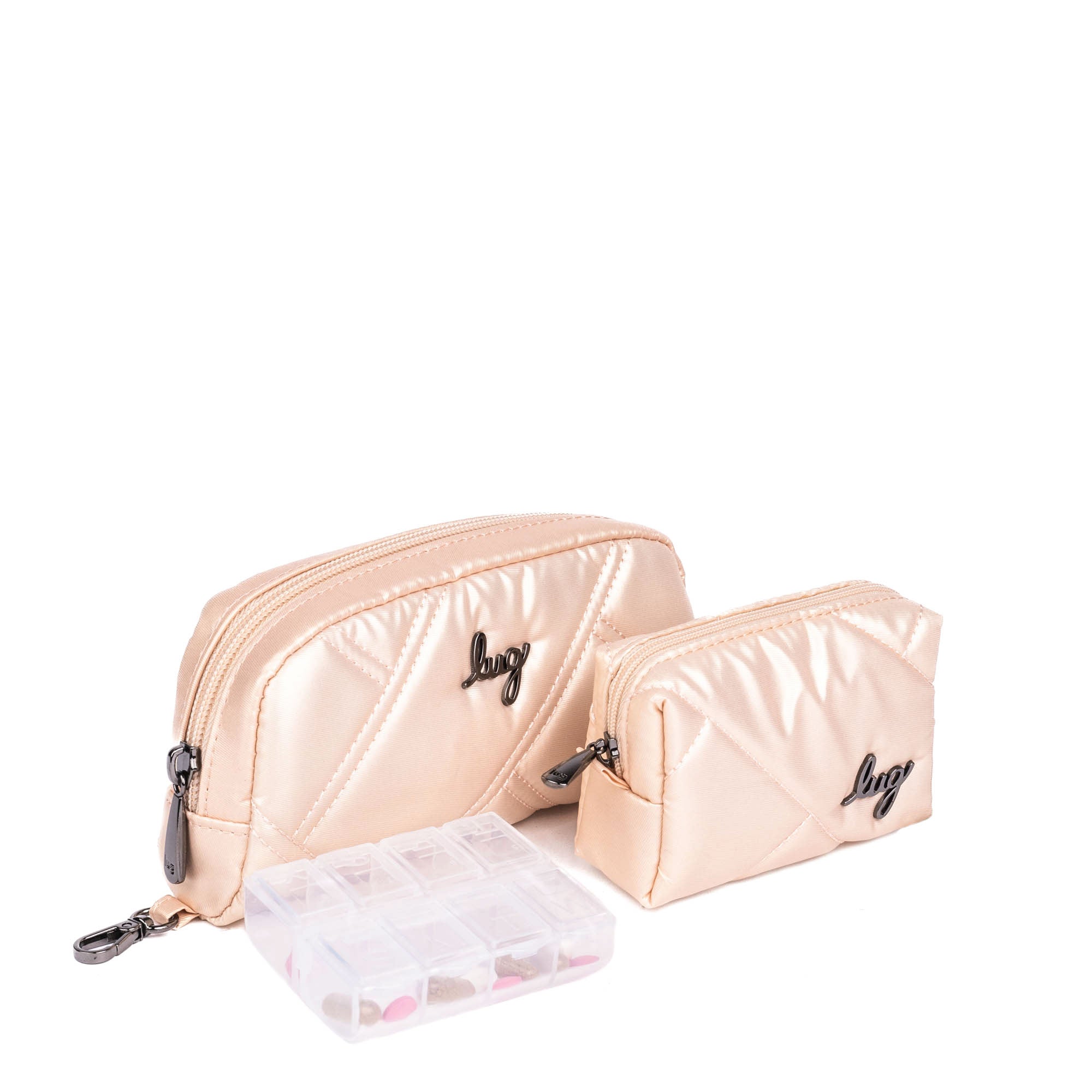 Bobsled XL Eyeglass Case & Choo Choo Mini Pill Box Set - GARDENIA GREEN - BobsledXL_MiniChooChoo_MetallicRoseGold_02