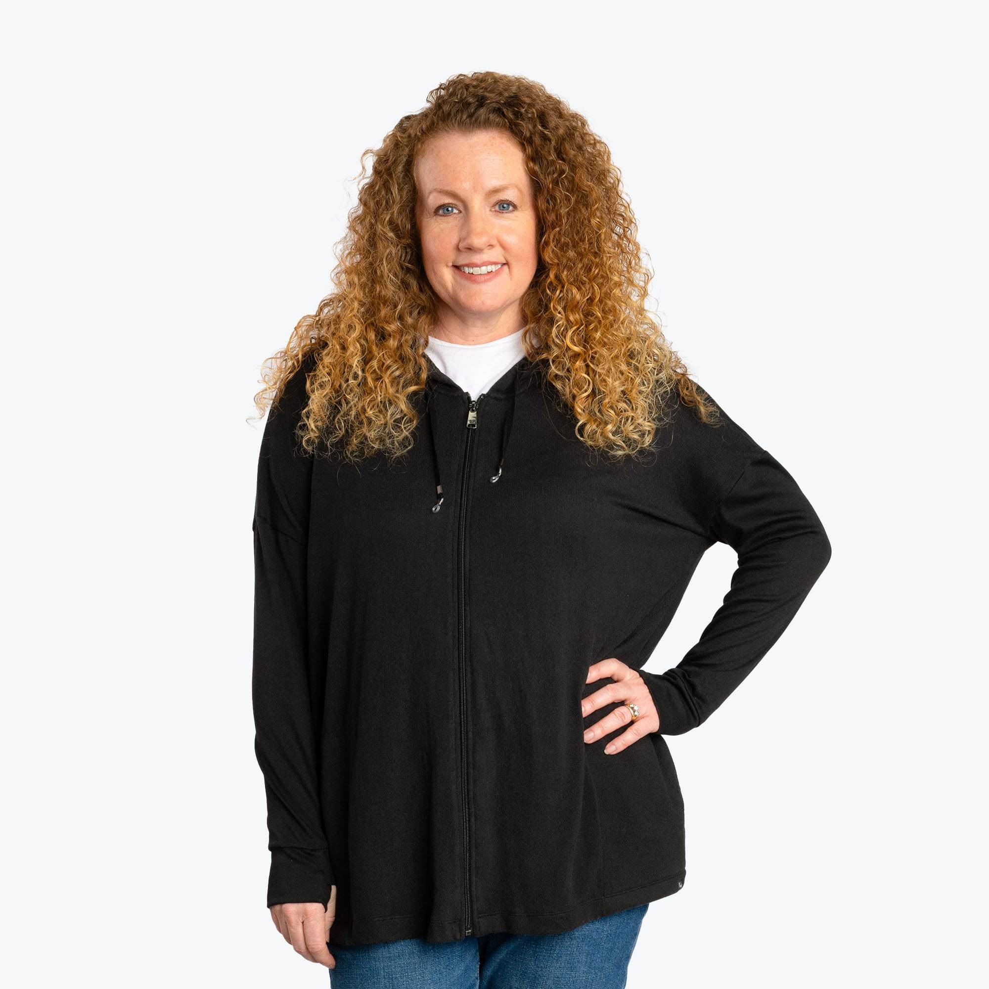 Bolero Brushed Sweater Knit Zip-Up - BLACK - BoleroZipUpSweater_Black_01