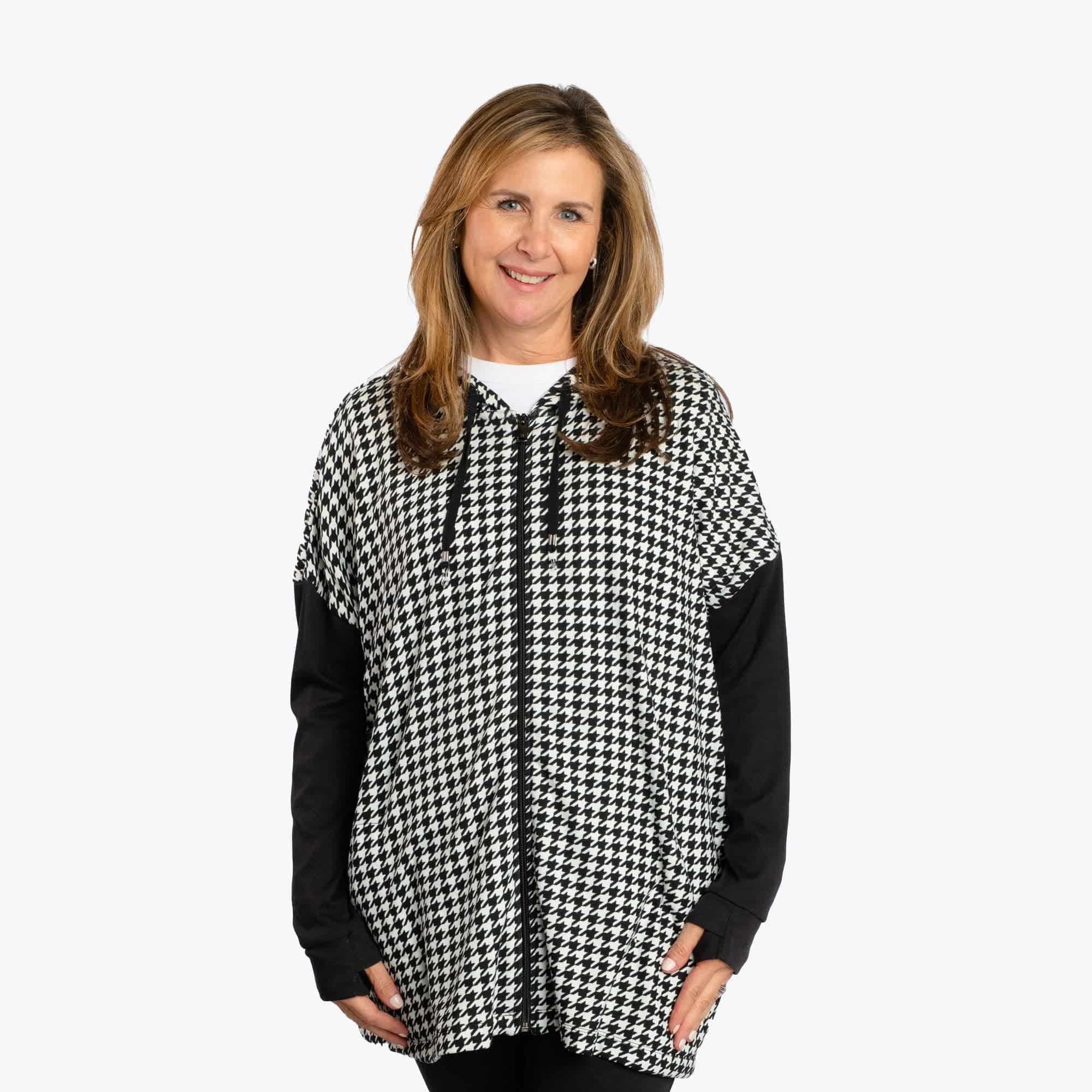 Bolero Brushed Sweater Knit Zip-Up - MICRO HOUNDSTOOTH - BoleroZipUpSweater_MicroHoundstooth_01
