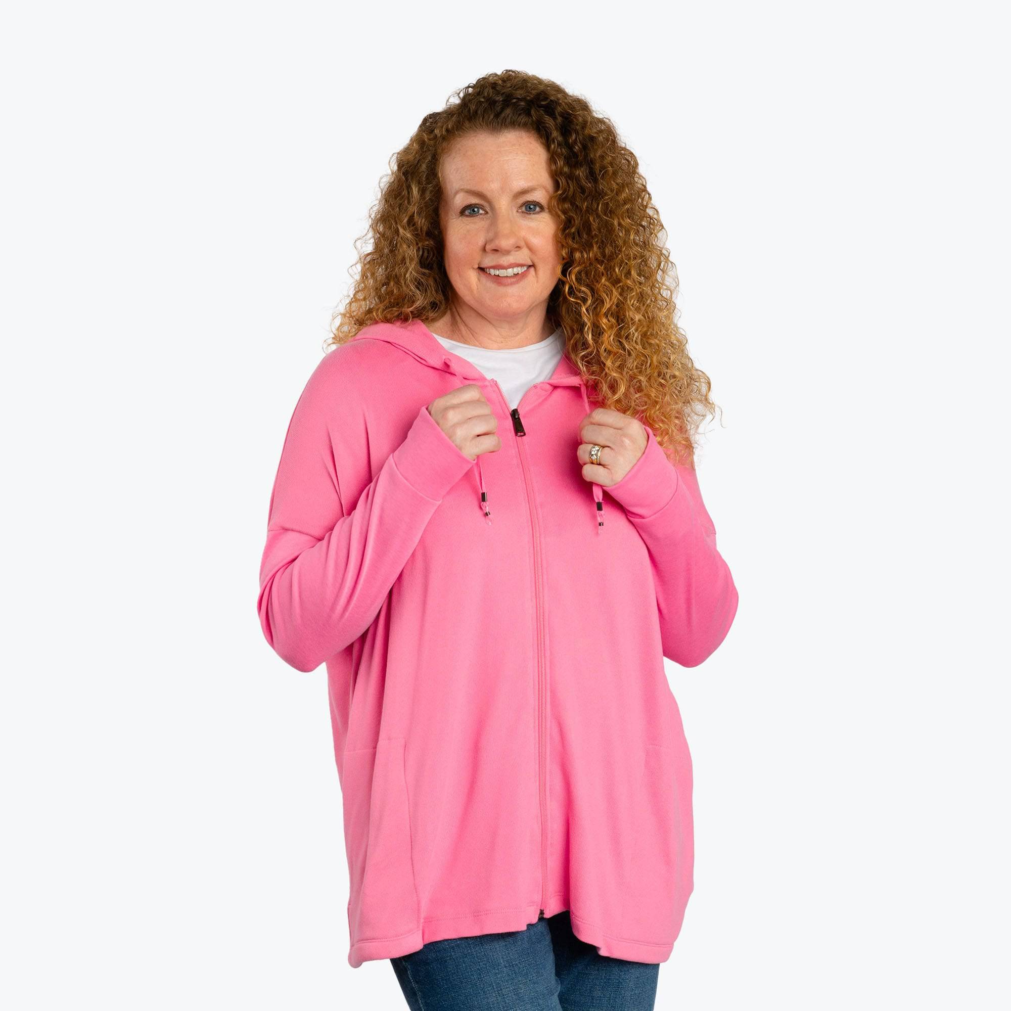 Bolero Brushed Sweater Knit Zip-Up - PINK TOURMALINE - BoleroZipUpSweater_PinkTourmaline_01