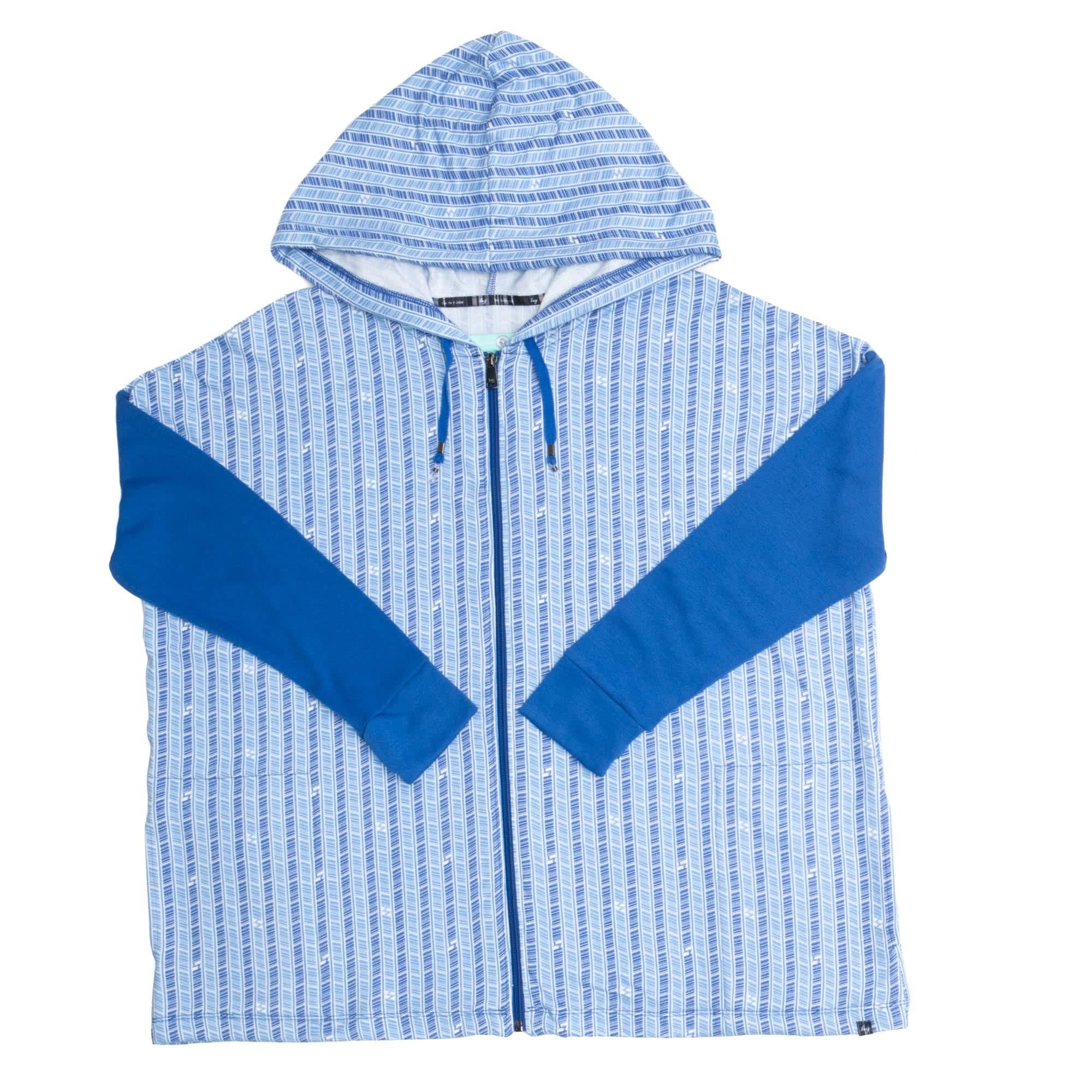 Bolero Brushed Sweater Knit Zip-Up - RADIATE STRIPE INDIGO - BoleroZipUpSweater_RadiateStripeIndigo_Flatlay