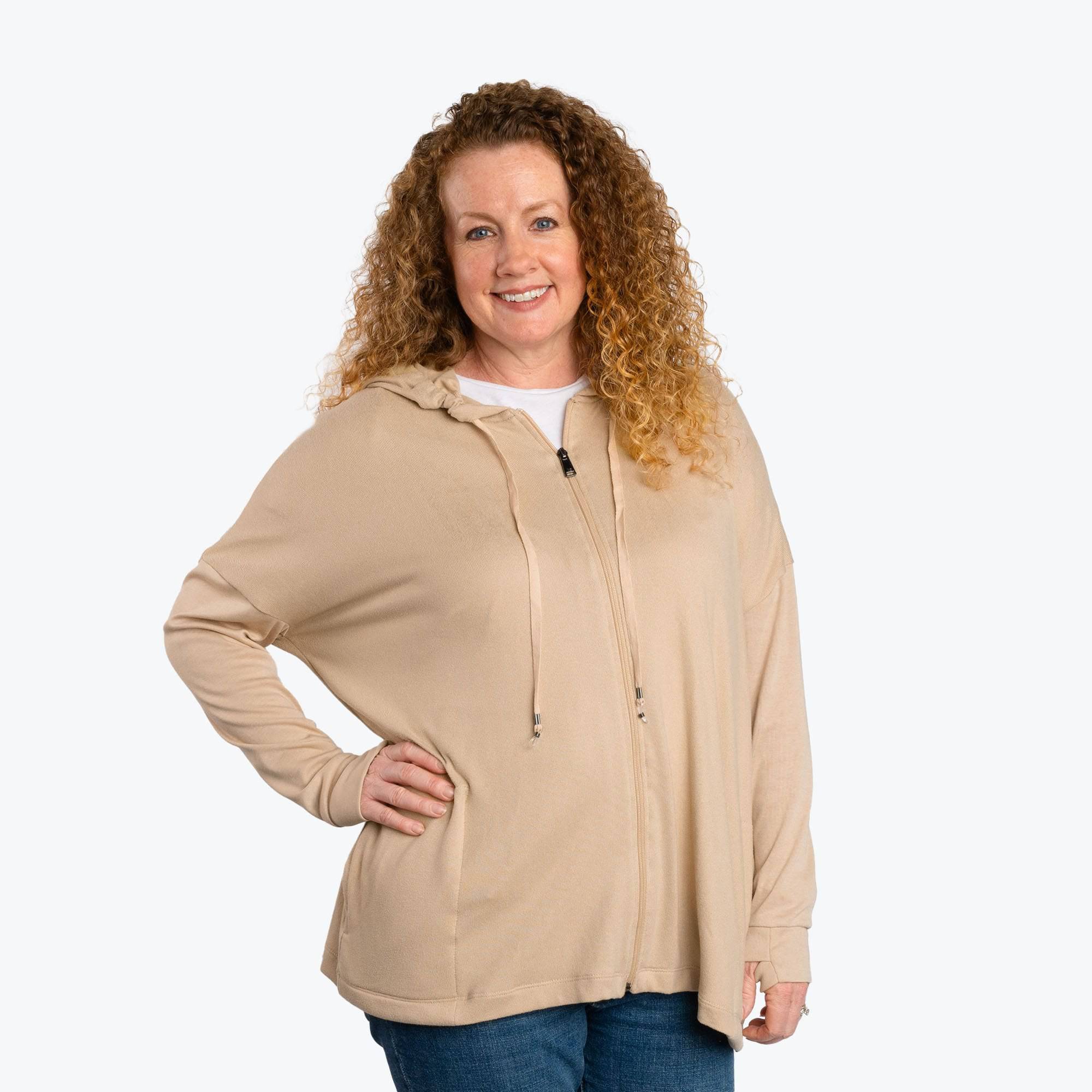 Bolero Brushed Sweater Knit Zip-Up - SAND - BoleroZipUpSweater_Sand_01