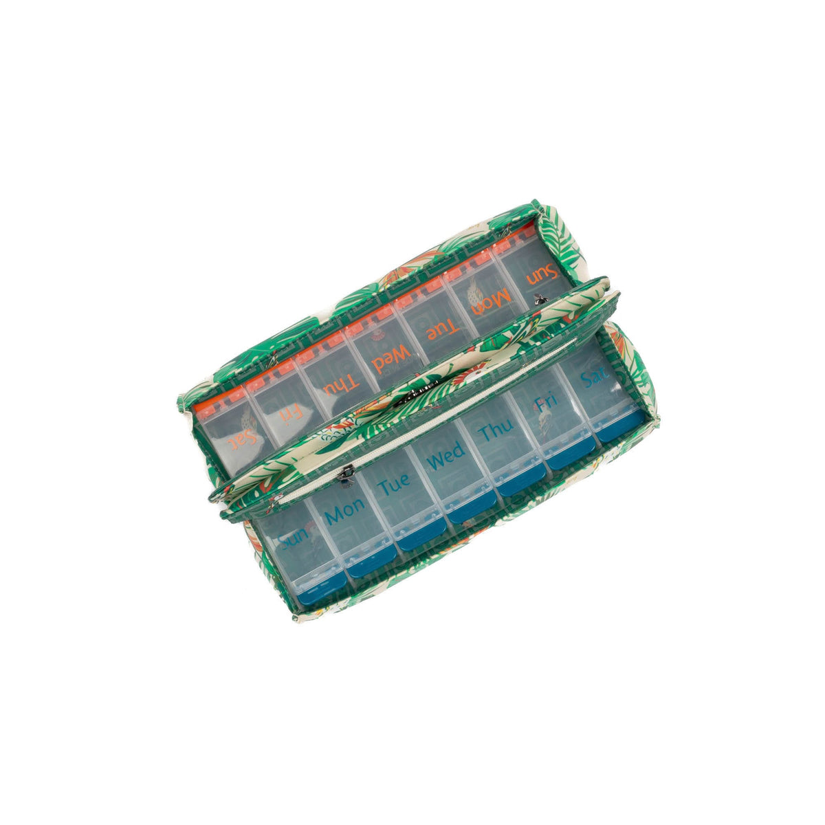 Choo Choo AM/PM Pill Organizer - TROPICAL BIRDS CREAM - ChooChooAMPM_TropicalBirdsCream_05