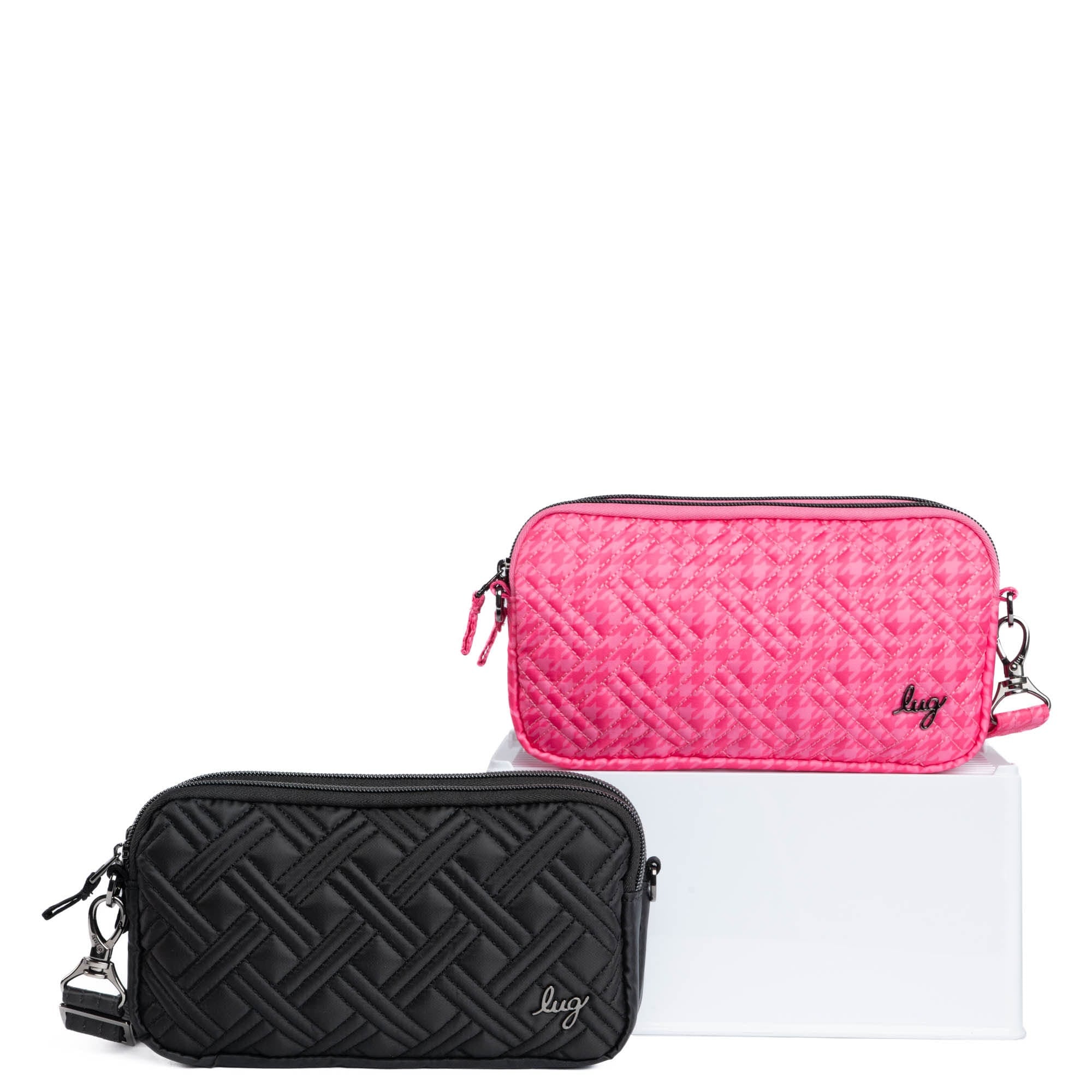 Coupe XL Convertible Crossbody Bag - 2pc Set - BLACK MICRO HOUNDSTOOTH PINK - CoupeXLSetof2_Black_MicroHoundstoothPink_01