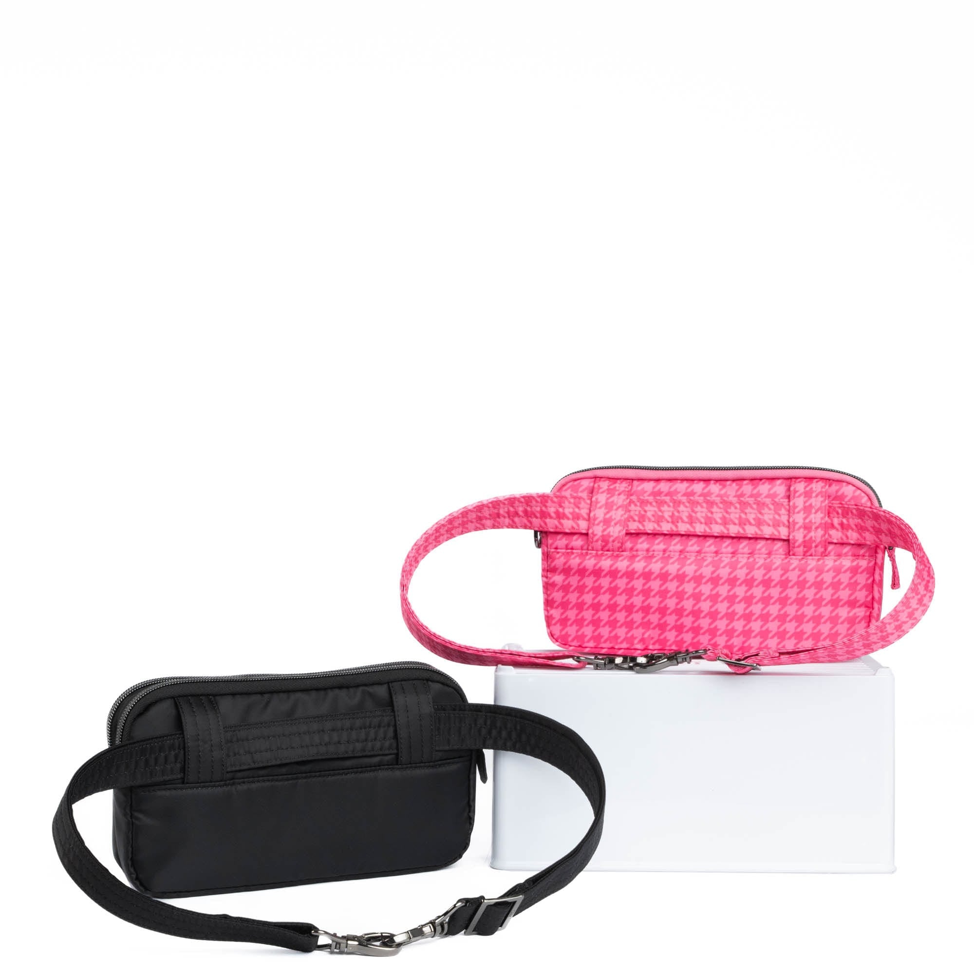 Coupe XL Convertible Crossbody Bag - 2pc Set - BLACK MICRO HOUNDSTOOTH PINK - CoupeXLSetof2_Black_MicroHoundstoothPink_04_6vgkw2