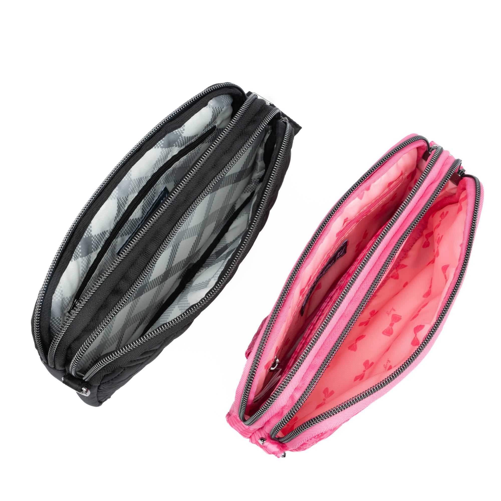 Coupe XL Convertible Crossbody Bag - 2pc Set - BLACK MICRO HOUNDSTOOTH PINK - CoupeXLSetof2_Black_MicroHoundstoothPink_05_cvumjg