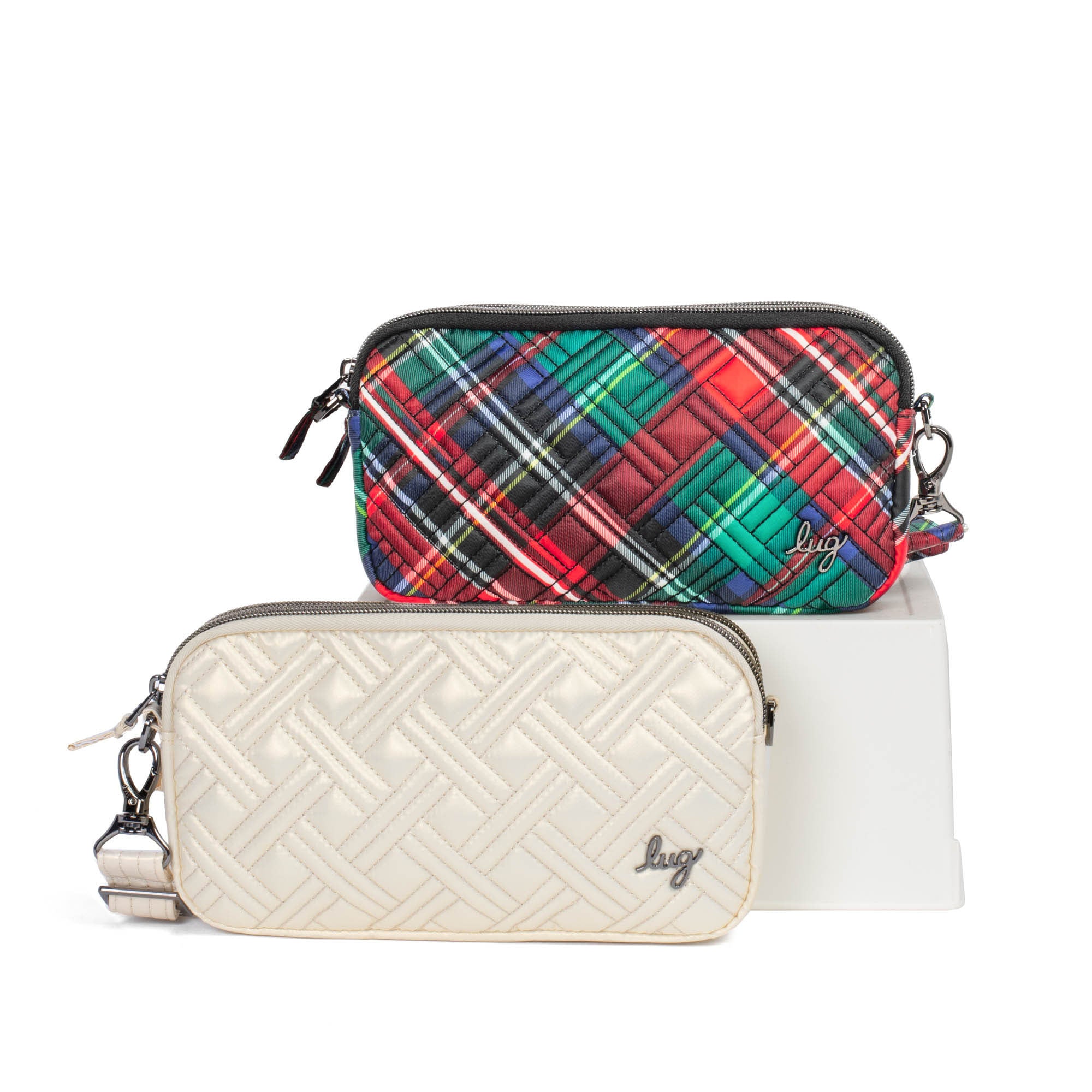 Coupe XL Convertible Crossbody Bag - 2pc Set - TARTAN PLAID METALLIC CHAMPAGNE - CoupeXLSetof2_TartanPlaid_MetallicChampagne_01_iuceji