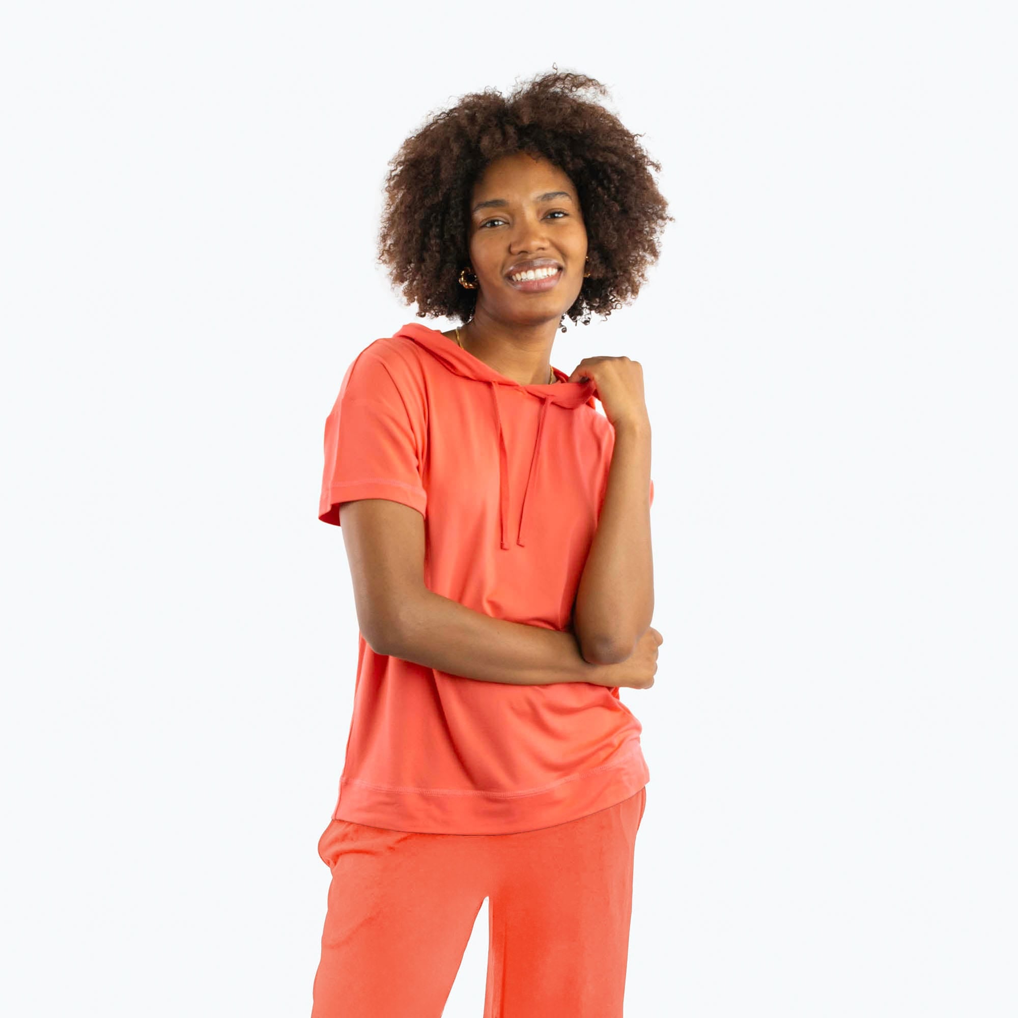 Coupe Hooded Top Short Sleeve - PAPAYA - Coupe_ShortSleeveTop_Papaya_01