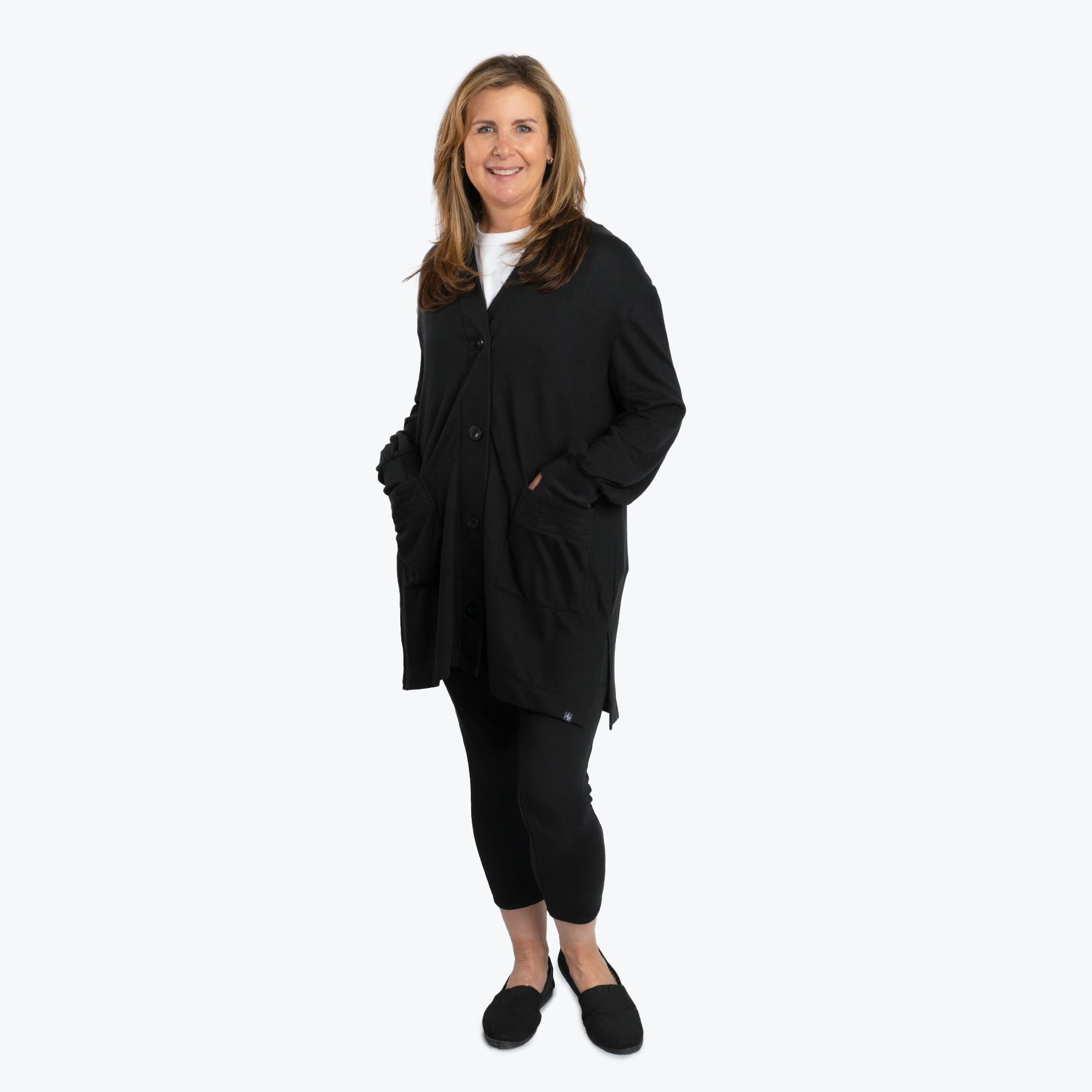 Dolly Brushed Sweater Knit Button Front Cardigan - BLACK - DollyButtonFrontCardigan_Black_01