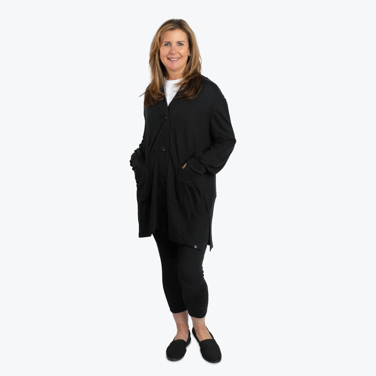 Dolly Brushed Sweater Knit Button Front Cardigan - BLACK - DollyButtonFrontCardigan_Black_01