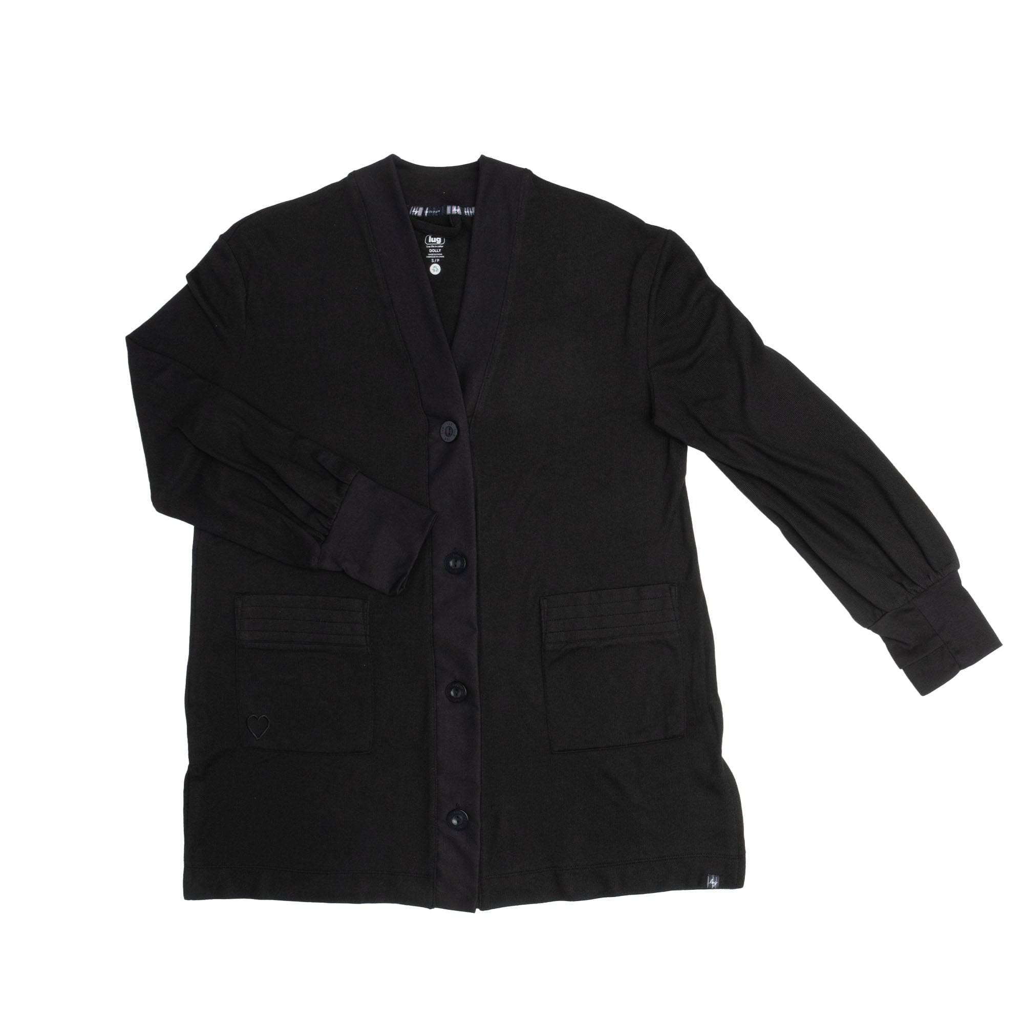 Dolly Brushed Sweater Knit Button Front Cardigan - BLACK - DollyButtonFrontCardigan_Black_Flatlay