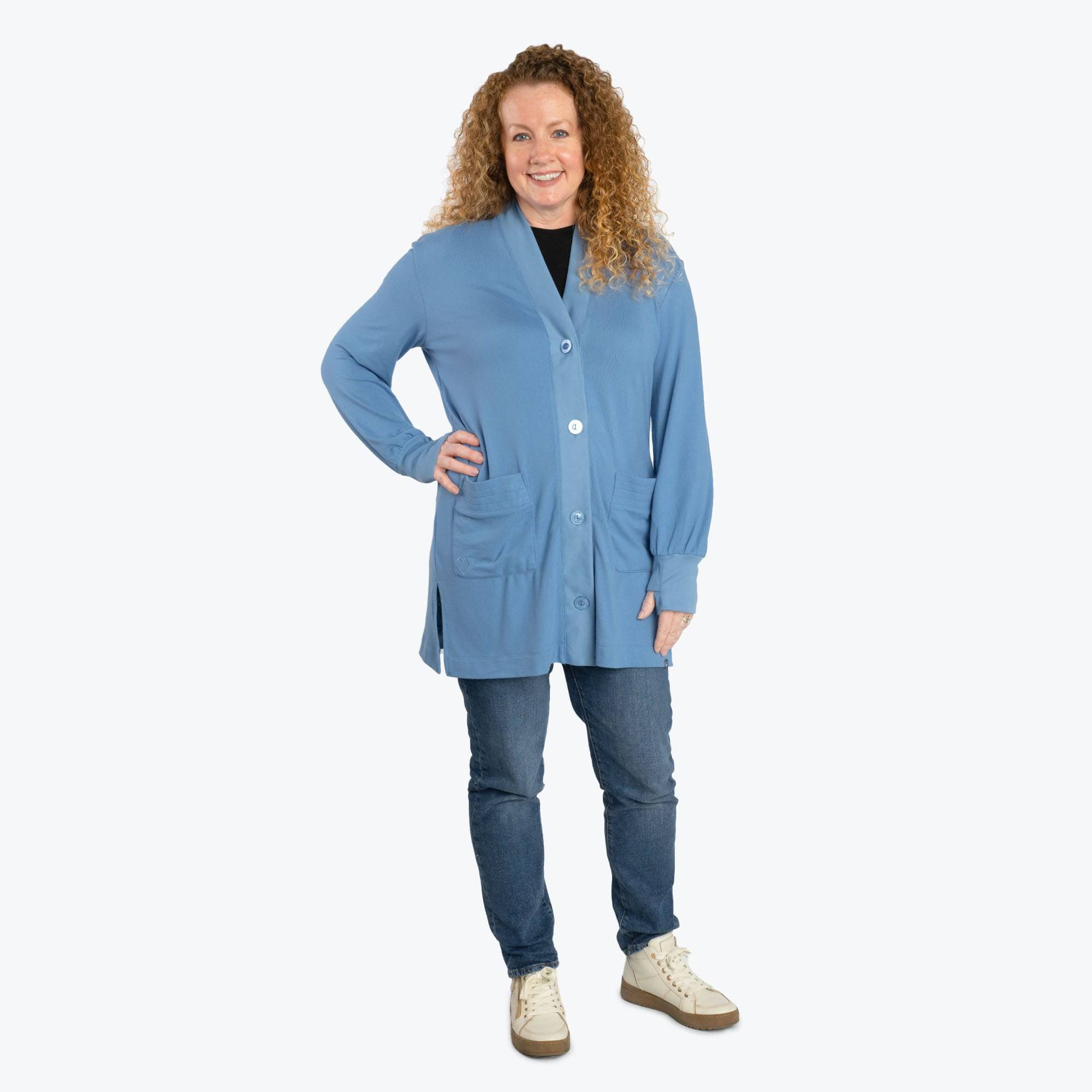 Dolly Brushed Sweater Knit Button Front Cardigan - COASTAL BLUE - DollyButtonFrontCardigan_CoastalBlue_01