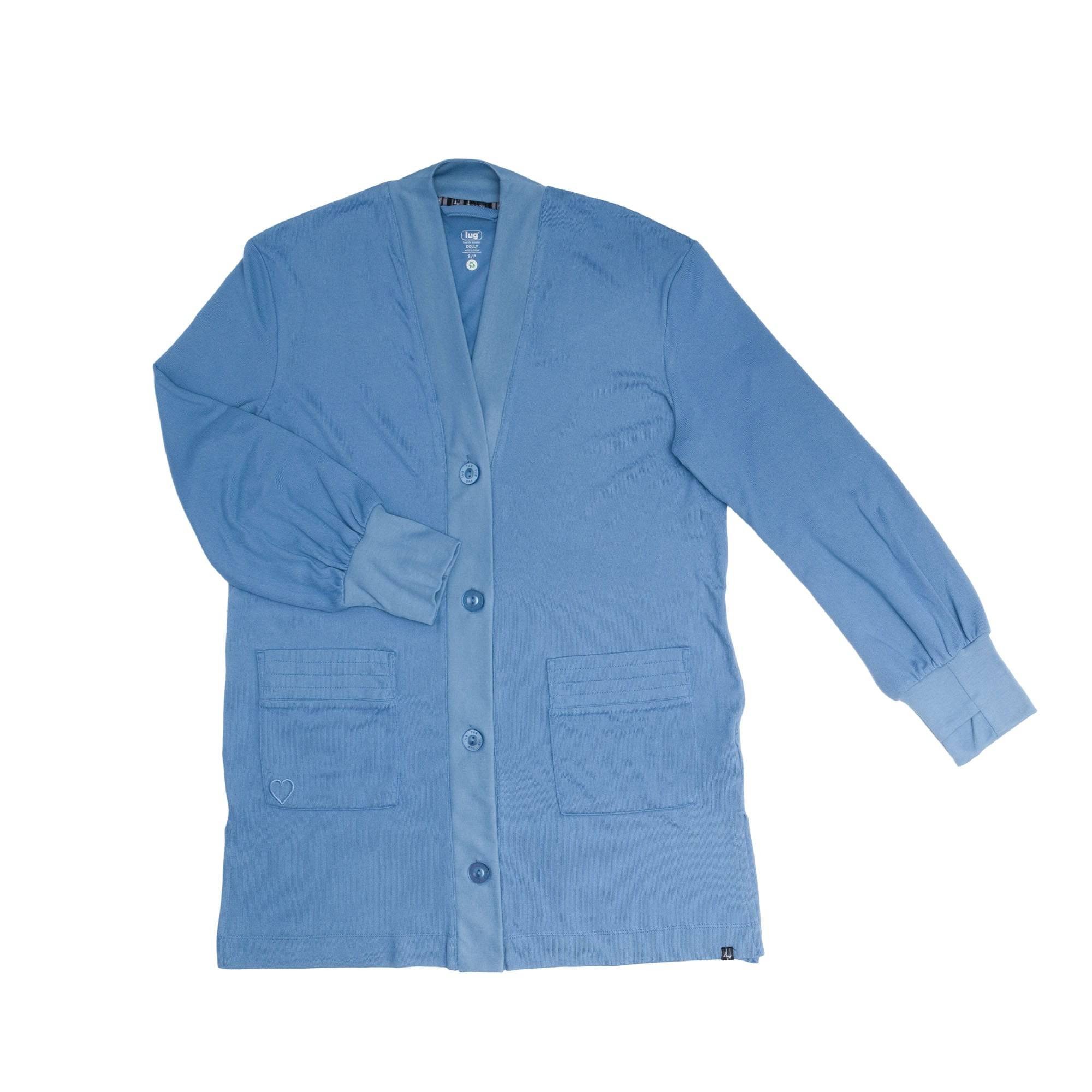 Dolly Brushed Sweater Knit Button Front Cardigan - COASTAL BLUE - DollyButtonFrontCardigan_CoastalBlue_Flatlay