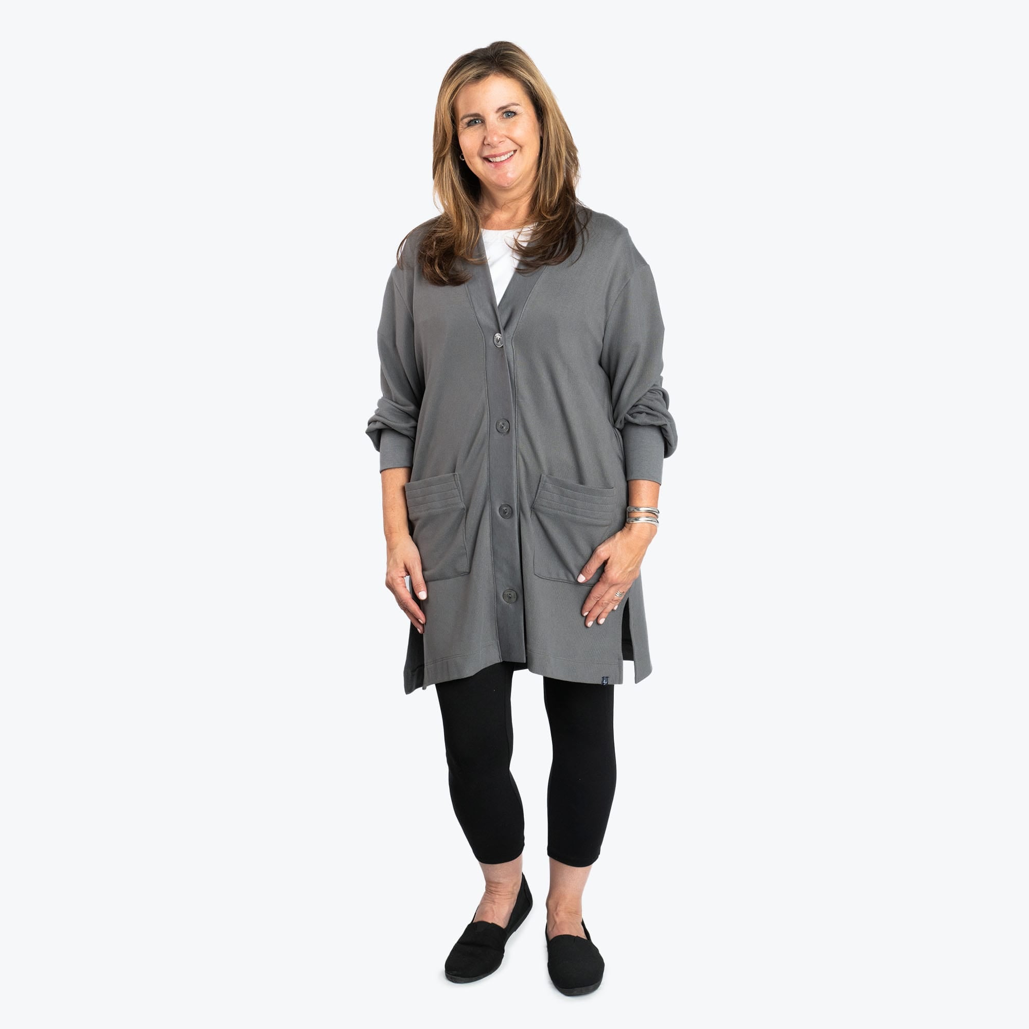 Dolly Brushed Sweater Knit Button Front Cardigan - FOG GREY - DollyButtonFrontCardigan_FogGrey_01_c6d0afa6-5f9a-4702-86a1-5f3d98717d38