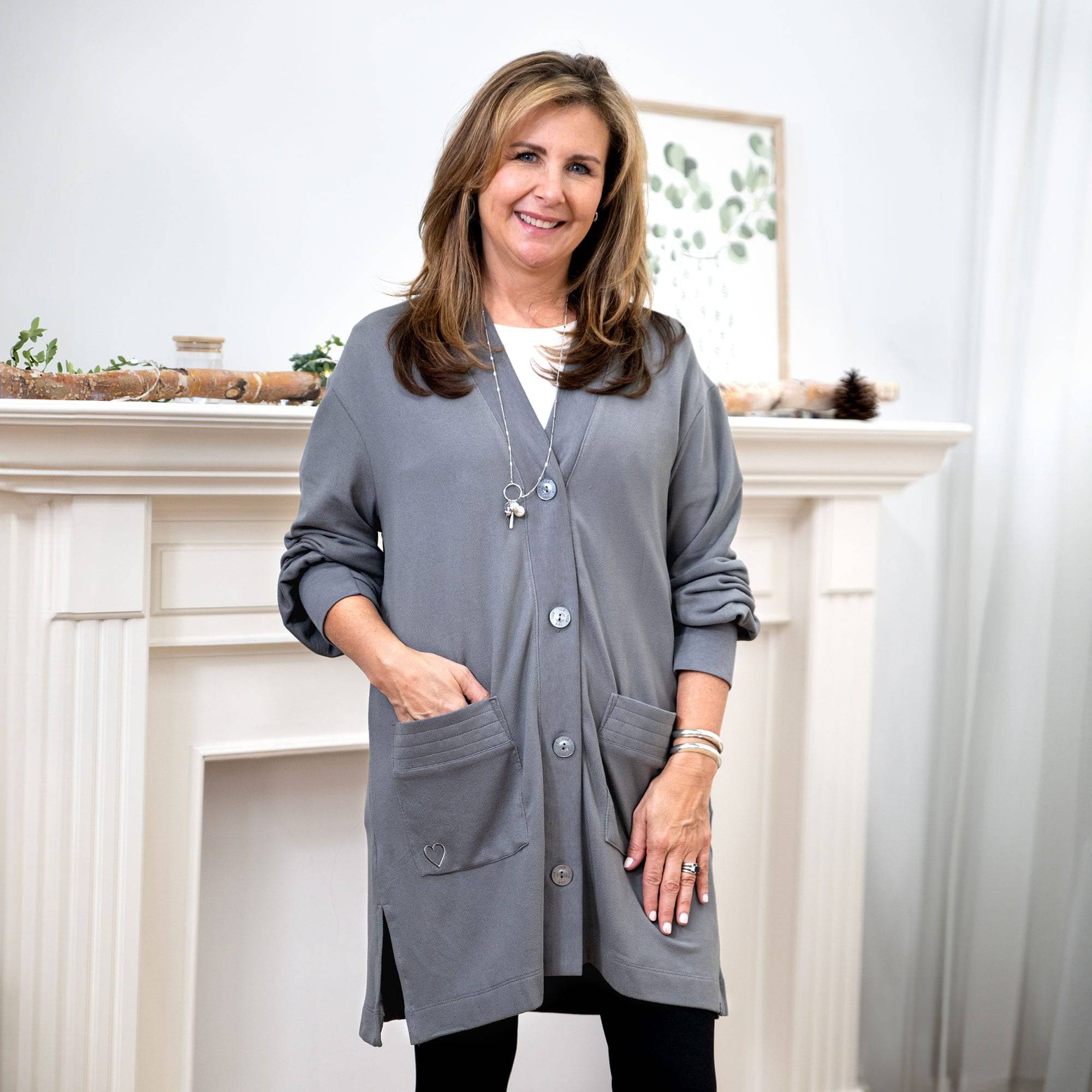 Dolly Brushed Sweater Knit Button Front Cardigan - - DollyButtonFrontCardigan_Hover