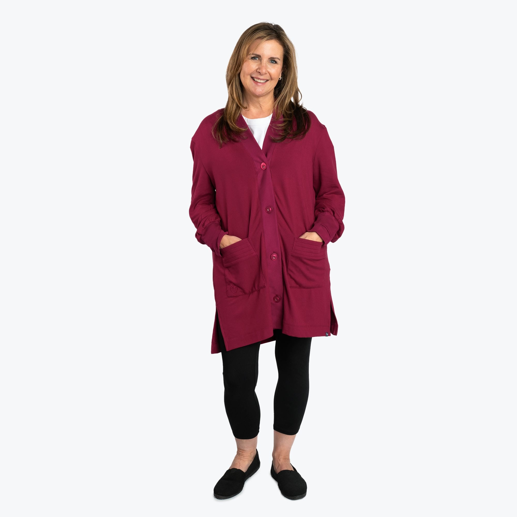 Dolly Brushed Sweater Knit Button Front Cardigan - RASPBERRY - DollyButtonFrontCardigan_Raspberry_01