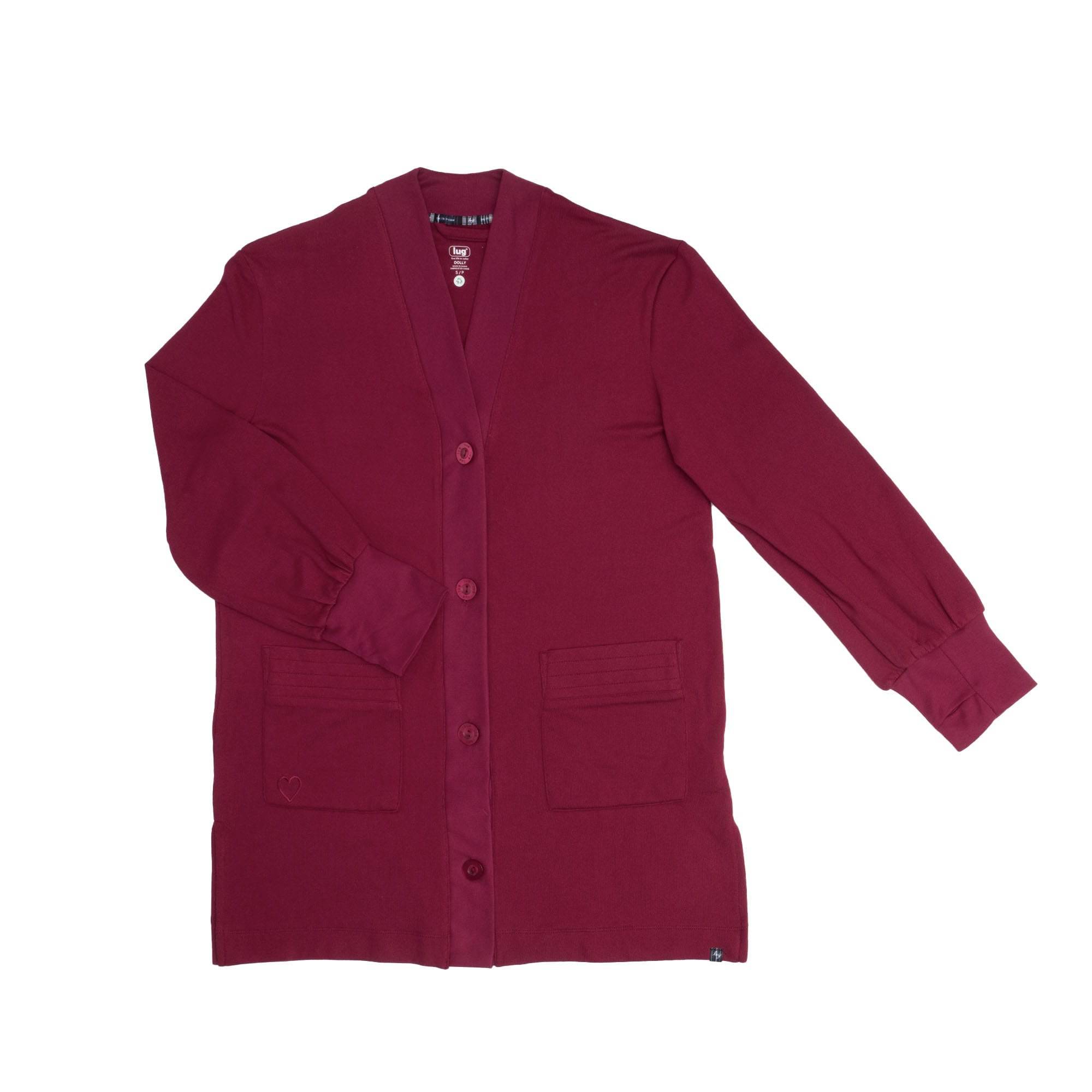 Dolly Brushed Sweater Knit Button Front Cardigan - RASPBERRY - DollyButtonFrontCardigan_Raspberry_Flatlay