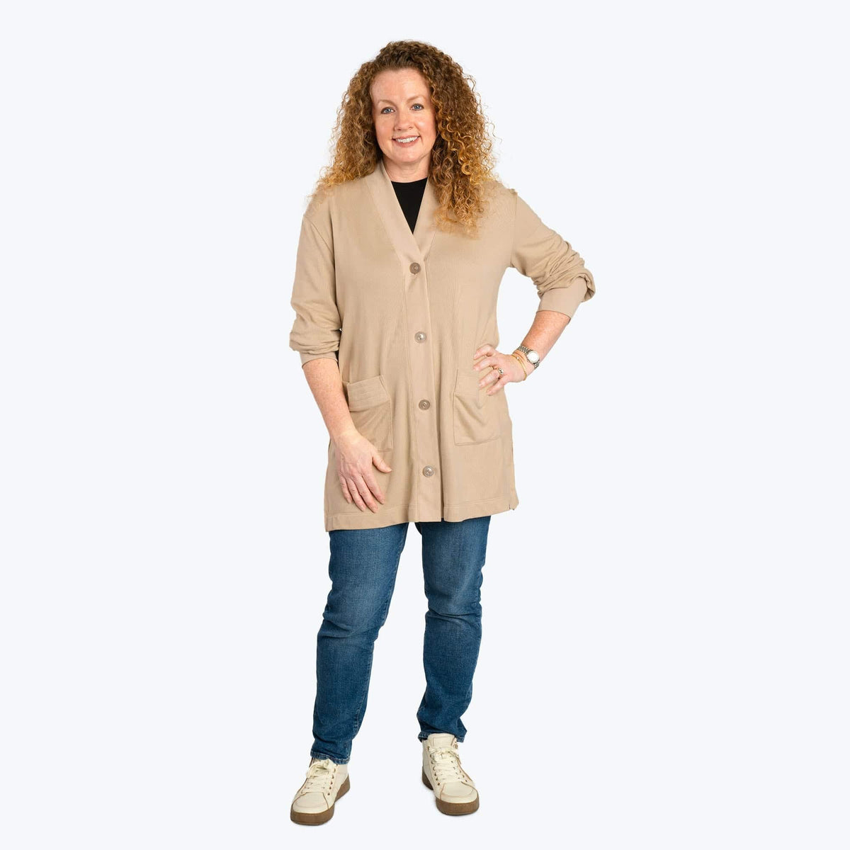 Dolly Brushed Sweater Knit Button Front Cardigan - SAND - DollyButtonFrontCardigan_Sand_01