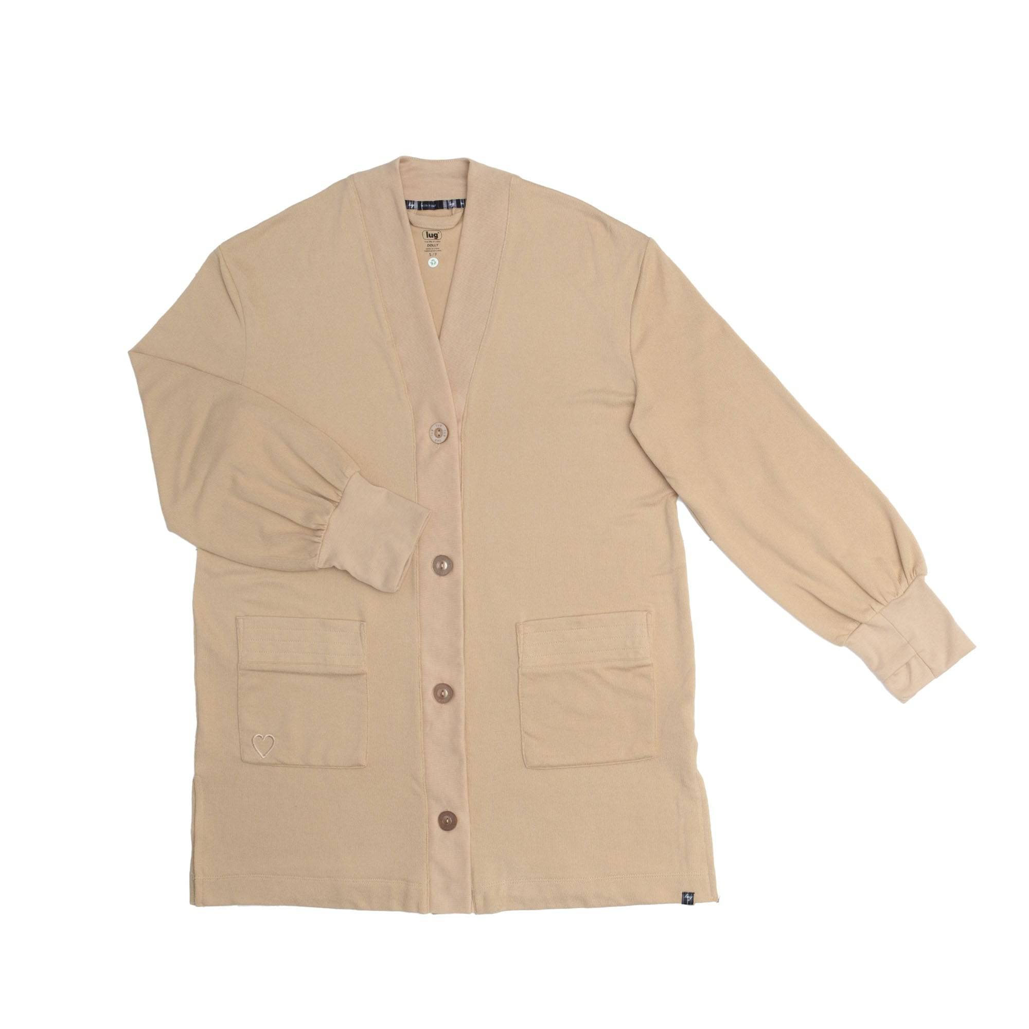 Dolly Brushed Sweater Knit Button Front Cardigan - SAND - DollyButtonFrontCardigan_Sand_Flatlay