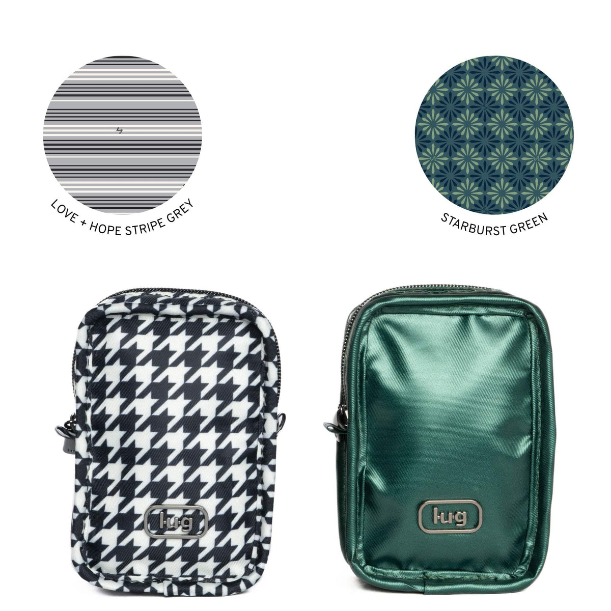 Drizzle Mini Zip Storage Pouch - 2pc Set - MICRO HOUNDSTOOTH METALLIC WICKEDLY GREEN - Drizzle2pc_MicroHoundstooth-MetallicWickedlyGreen