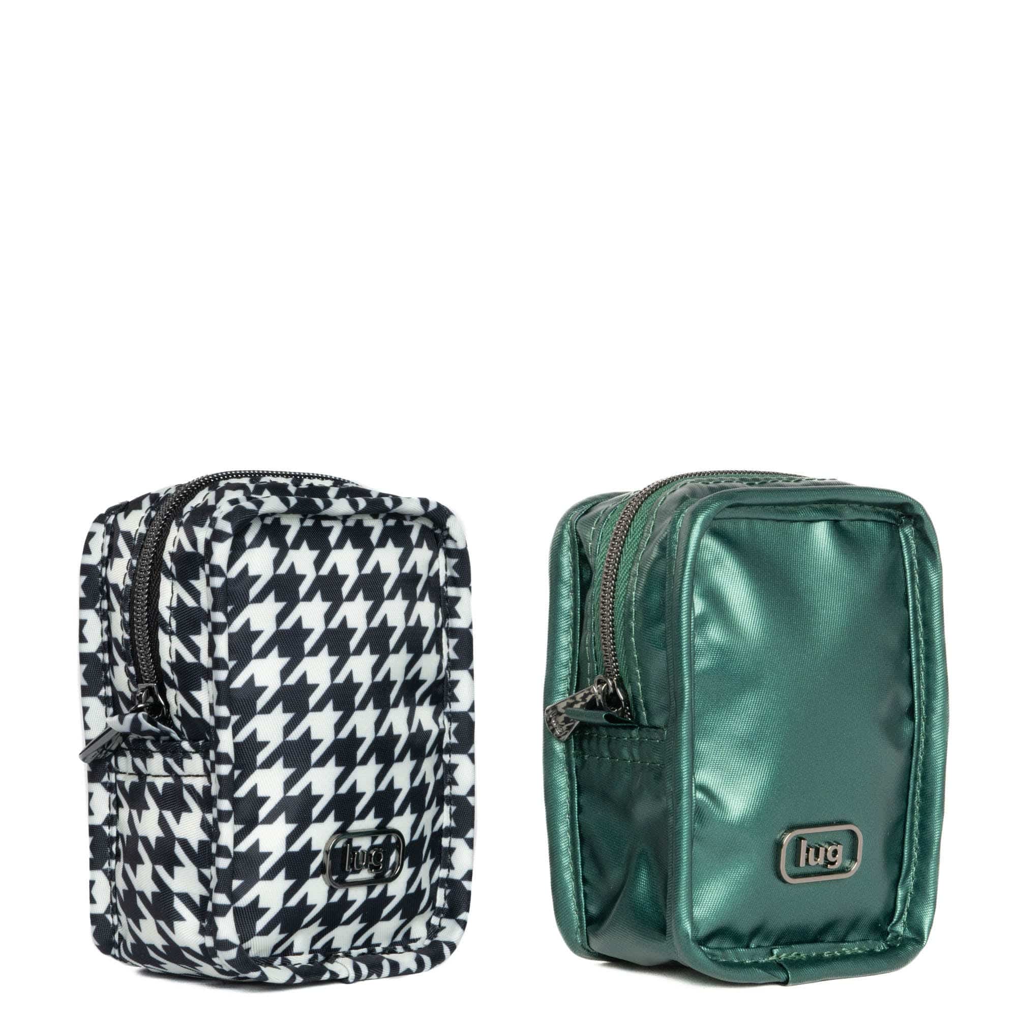 Drizzle Mini Zip Storage Pouch - 2pc Set - MICRO HOUNDSTOOTH METALLIC WICKEDLY GREEN - Drizzle2pc_MicroHoundstoothWickedlyGreen_02