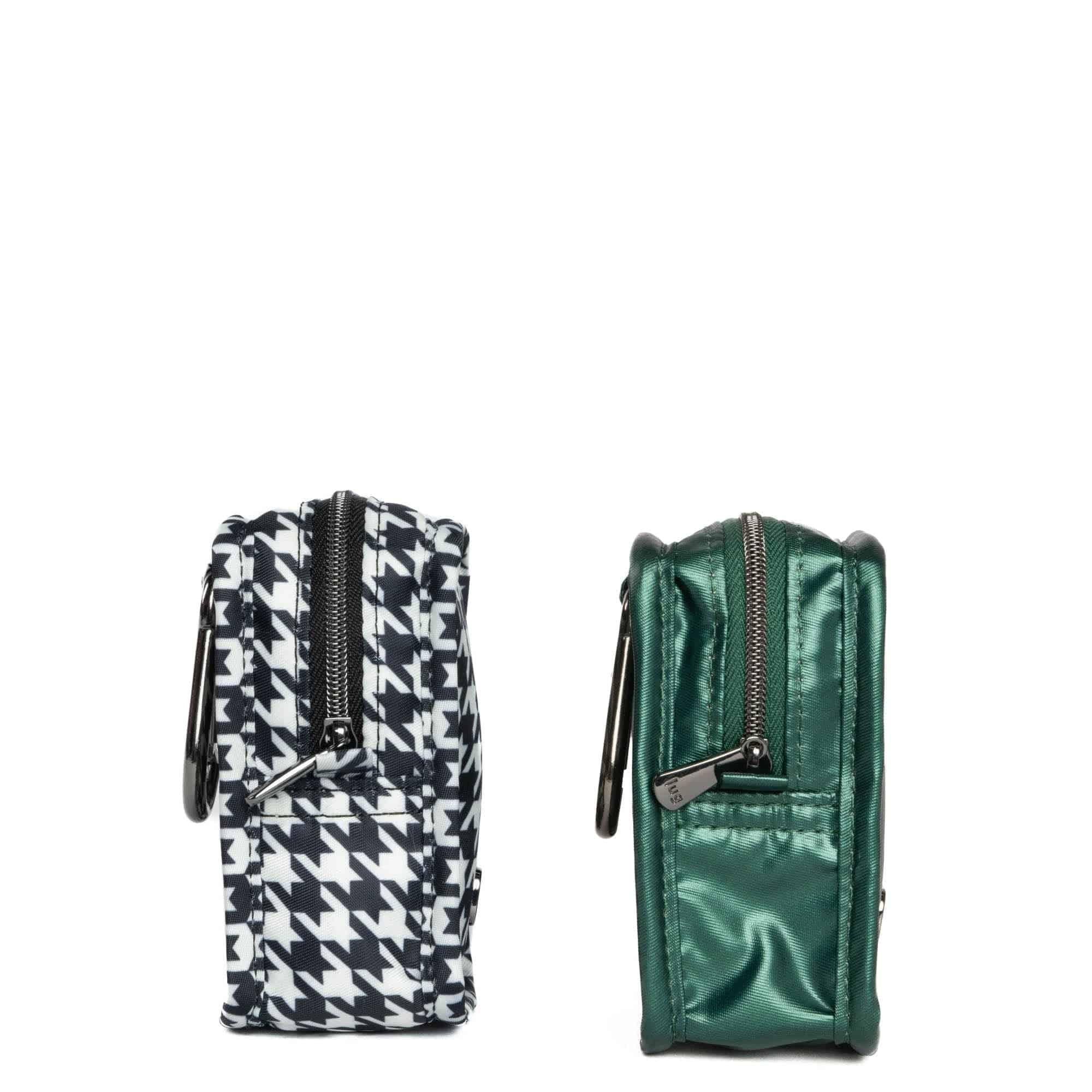 Drizzle Mini Zip Storage Pouch - 2pc Set - MICRO HOUNDSTOOTH METALLIC WICKEDLY GREEN - Drizzle2pc_MicroHoundstoothWickedlyGreen_03