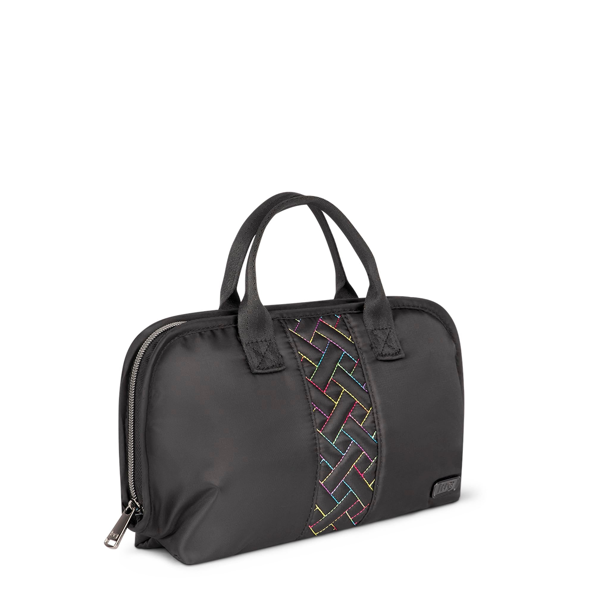Flash Cosmetic Case - BLACK RAINBOW STITCH W HANDLE - FlashCosmeticCase_BlackRainbowStitch_02
