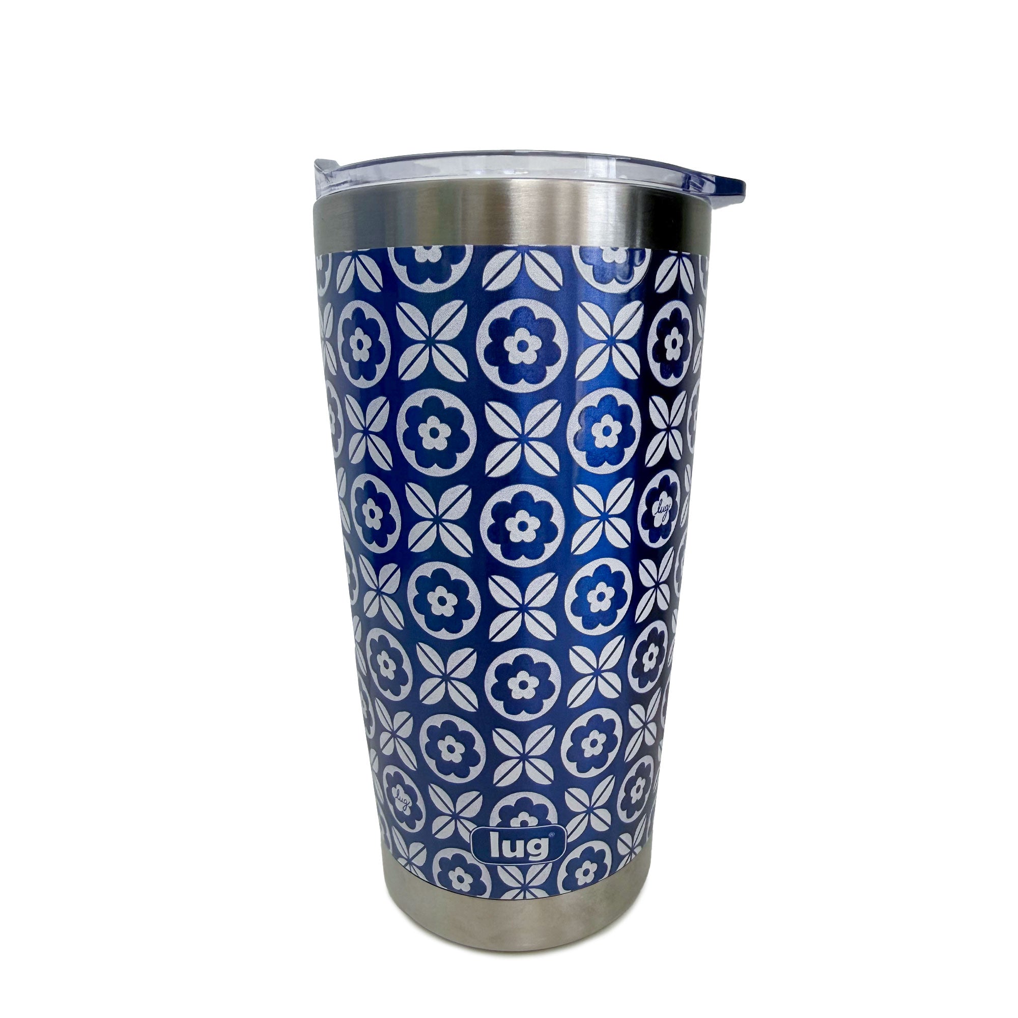 Guzzle Tumbler - TILE FLORAL BLUE - Guzzle_TileFloralBlue_Angle_01