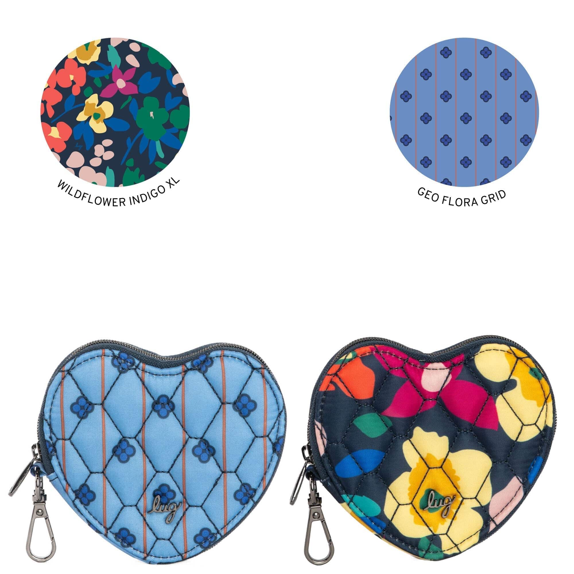 Heart Pouch 2pc Set - WILDFLOWER XL INDIGO GEO FLORA GRID - HEART-POUCH-GEO-FLORA-GRID-WILDFLOWER-INDIGO-XL_6zl59z