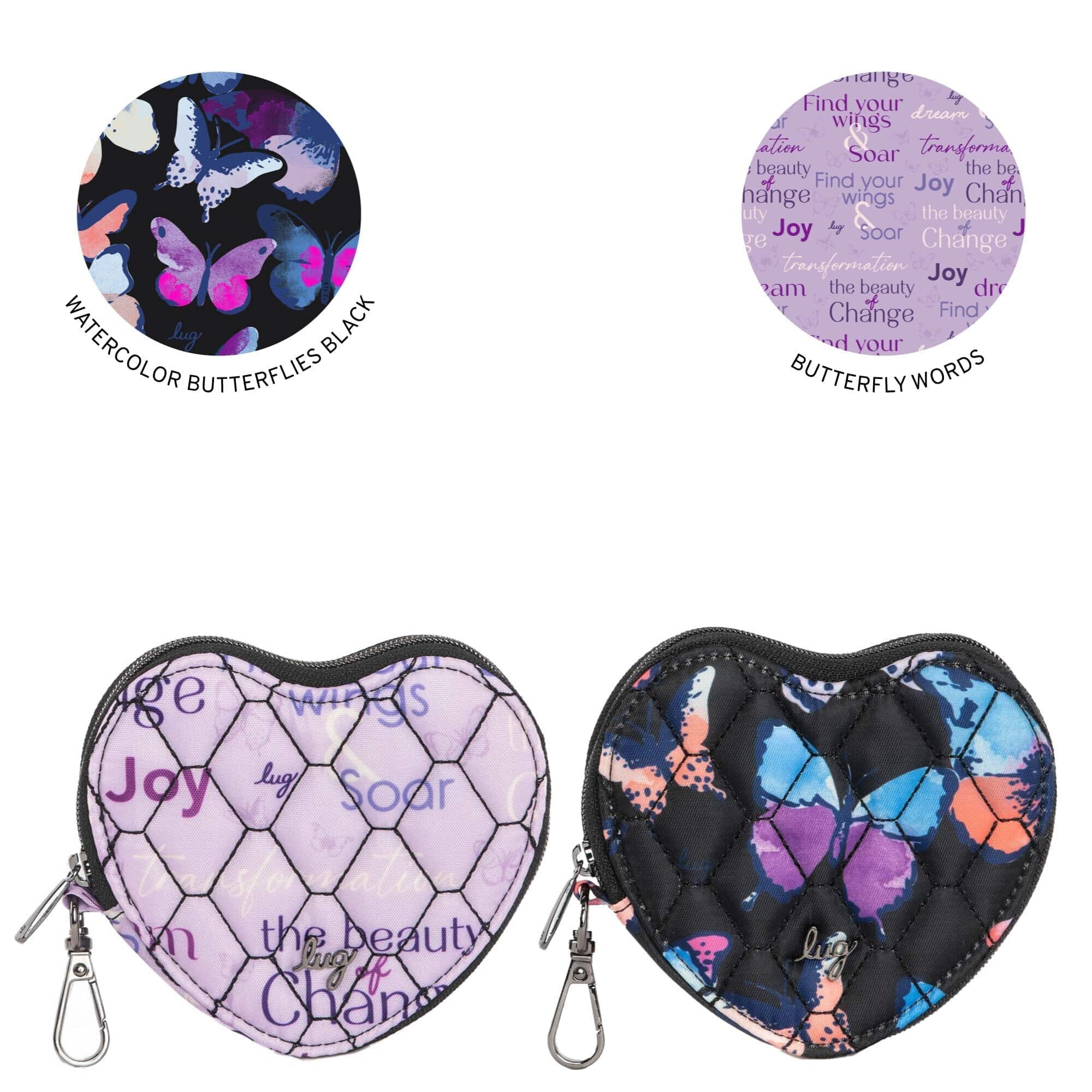 Heart Pouch 2pc Set - WATERCOLOR BUTTERFLIES BLACK BUTTERFLY WORDS - Heart-Pouch-2pc-Set_ButterflyWords-WatercolorButterfliesBlack_1wbtc6