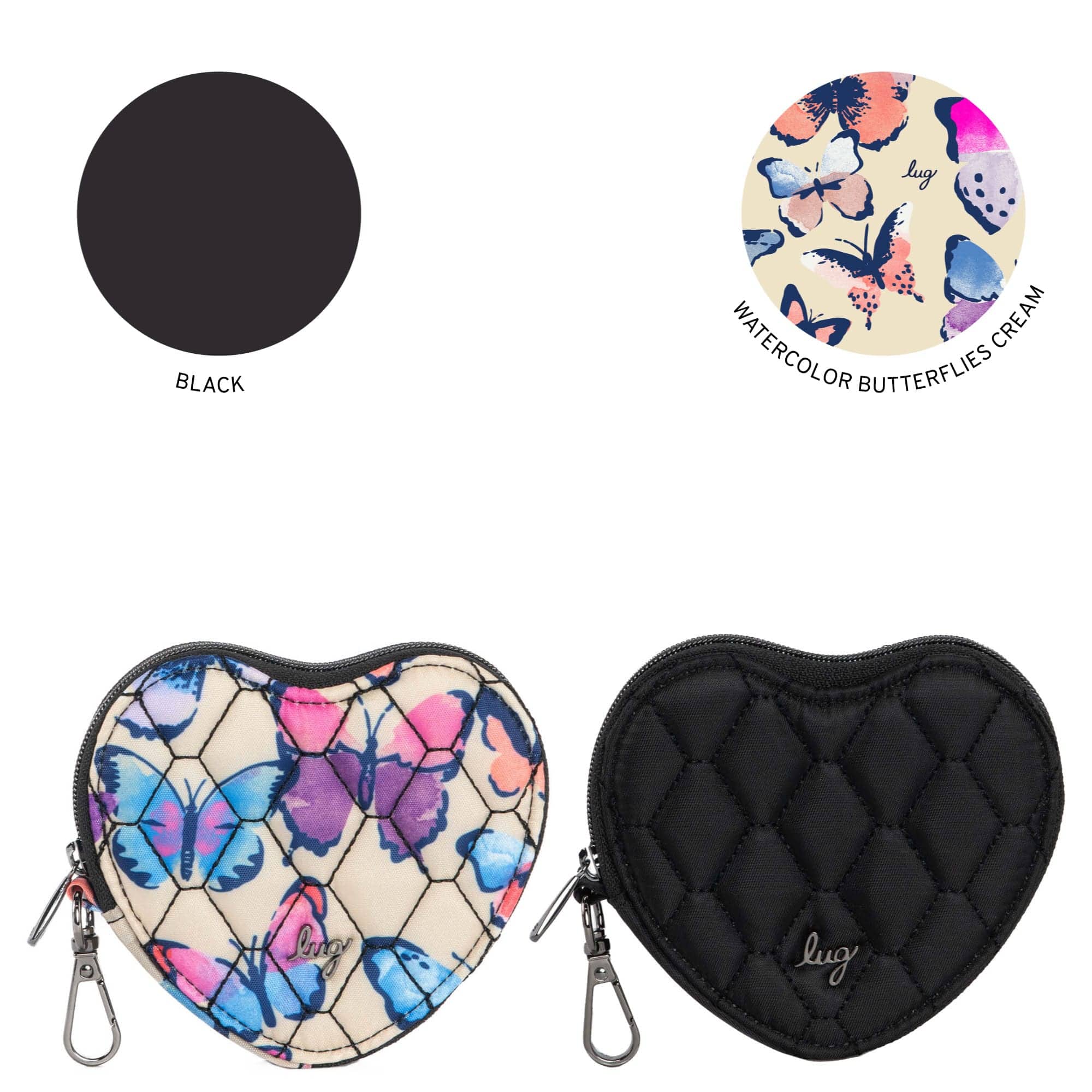 Heart Pouch 2pc Set - BLACK WATERCOLOR BUTTERFLIES CREAM - Heart-Pouch-2pc-set_WatercolorButterfliesCream-Black