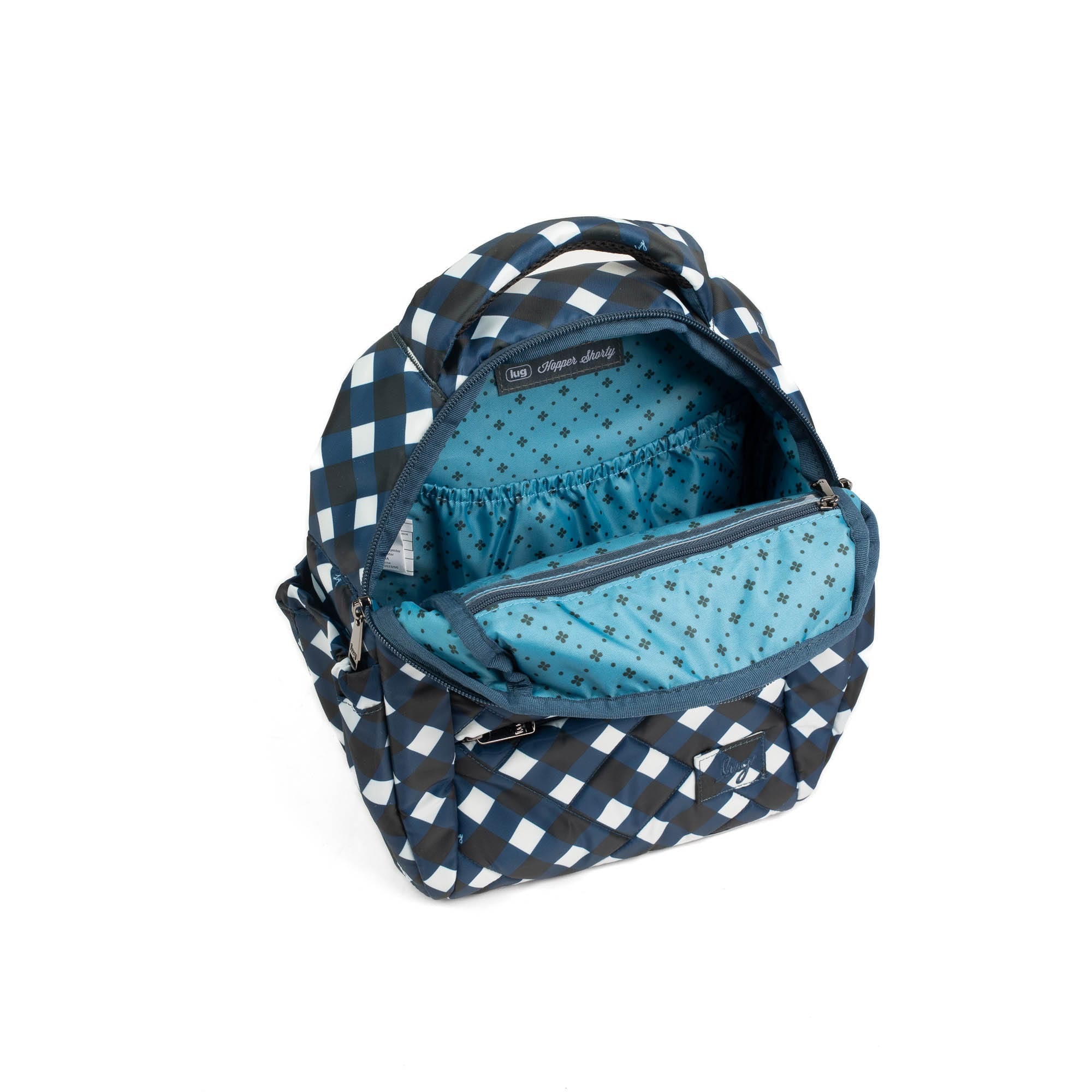 Hopper Shorty Backpack - GINGHAM NAVY - HopperShorty_GinghamNavy_05