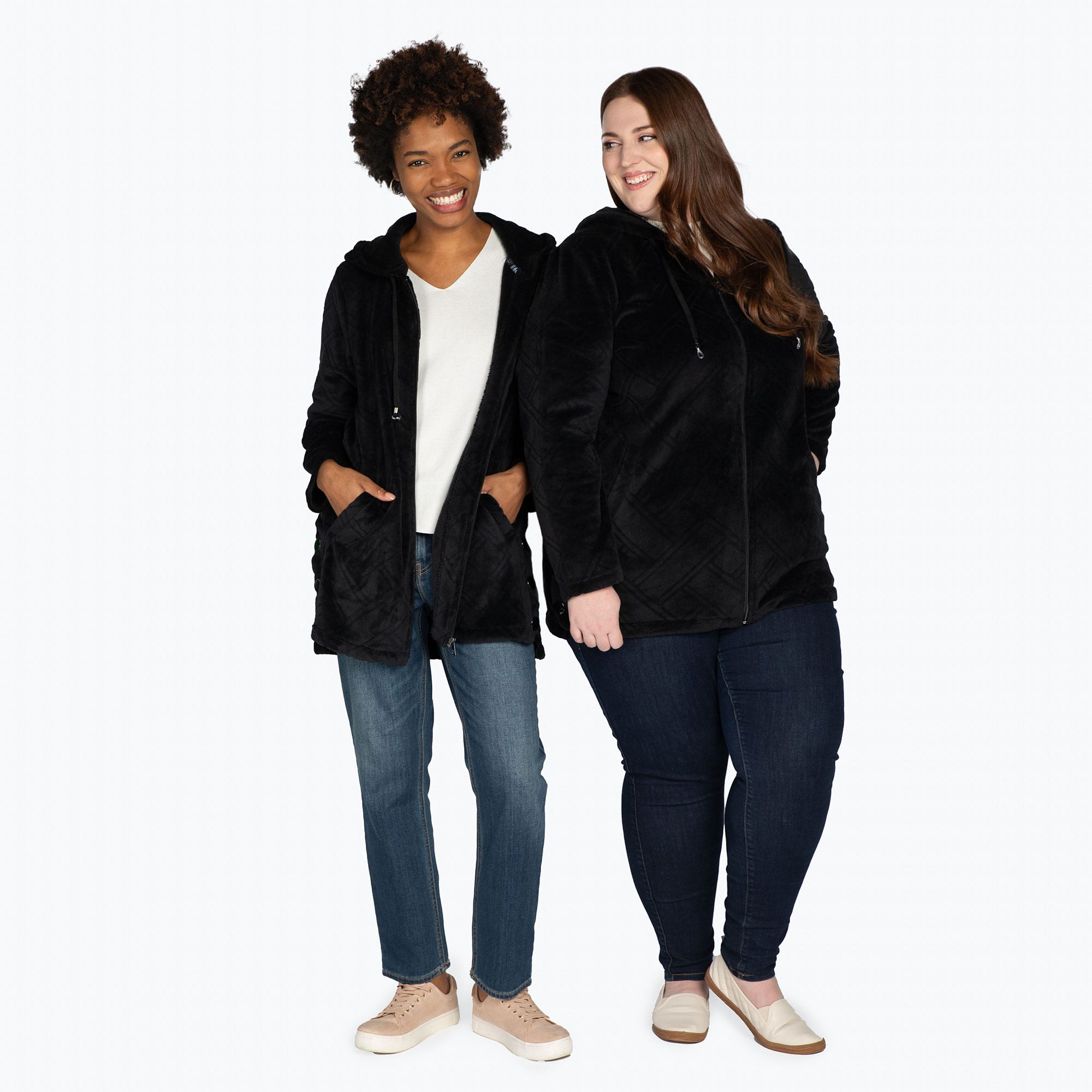 Huddle Plush Zip Lounger - BLACK - HuddleApparel_Black_BothSizes_01