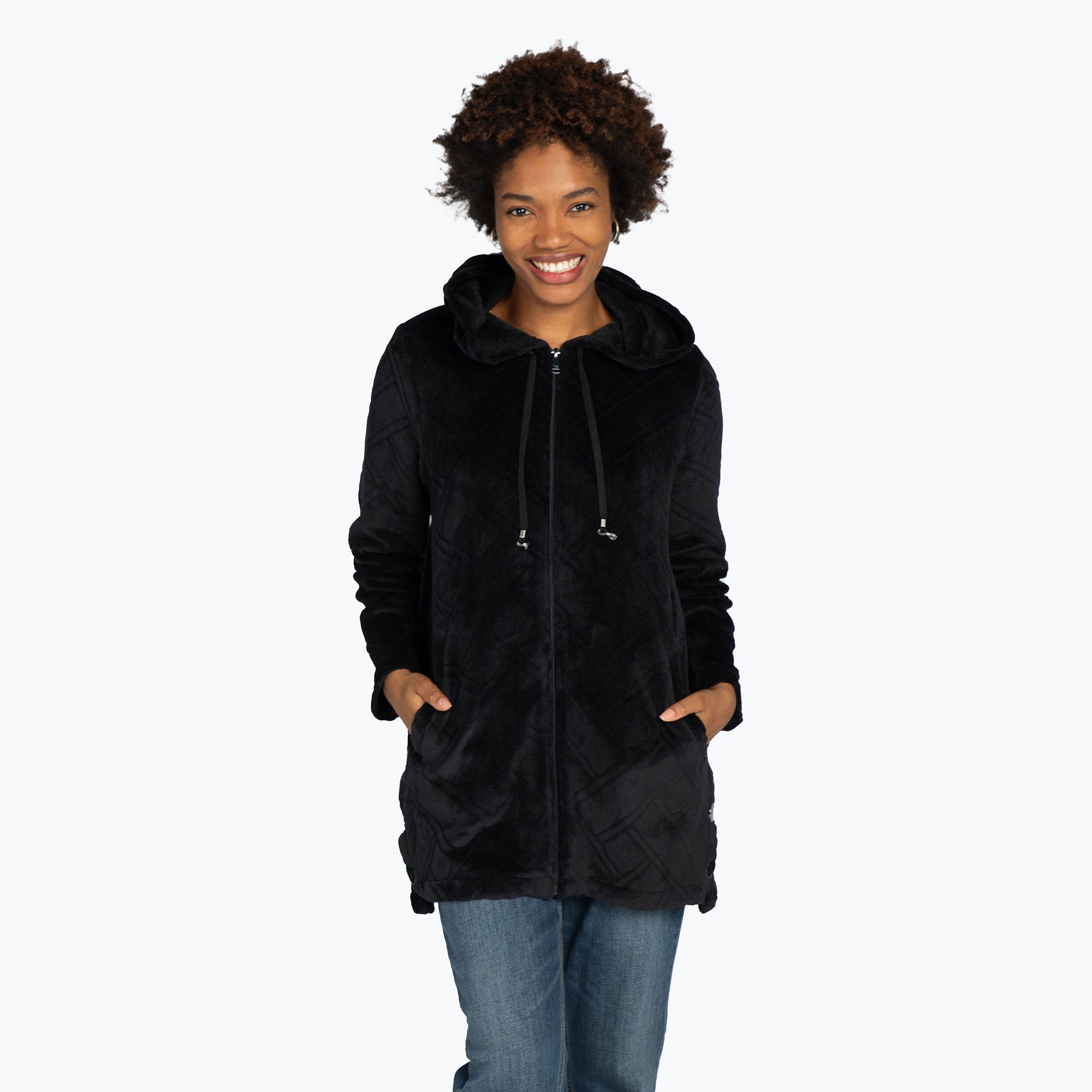 Huddle Plush Zip Lounger - BLACK - HuddleApparel_Black_S_01