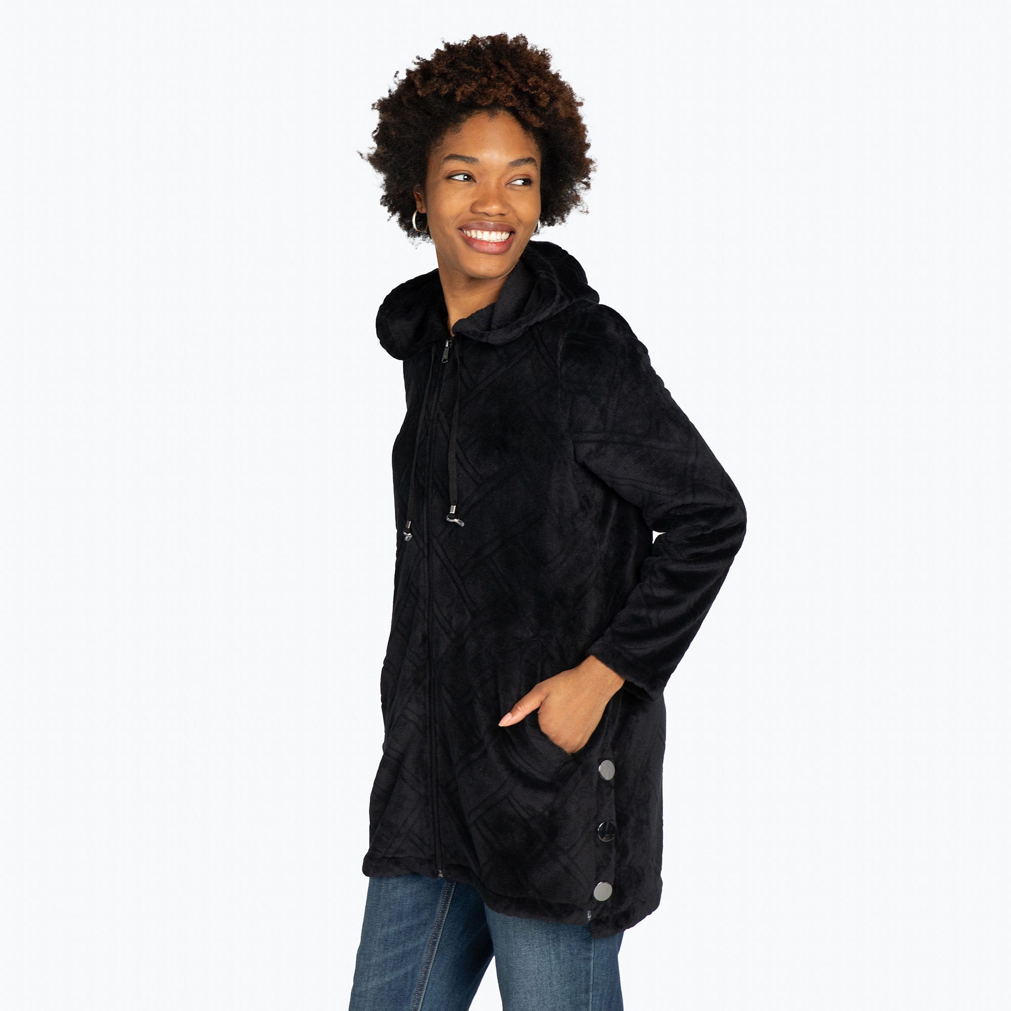 Huddle Plush Zip Lounger - BLACK - HuddleApparel_Black_S_02