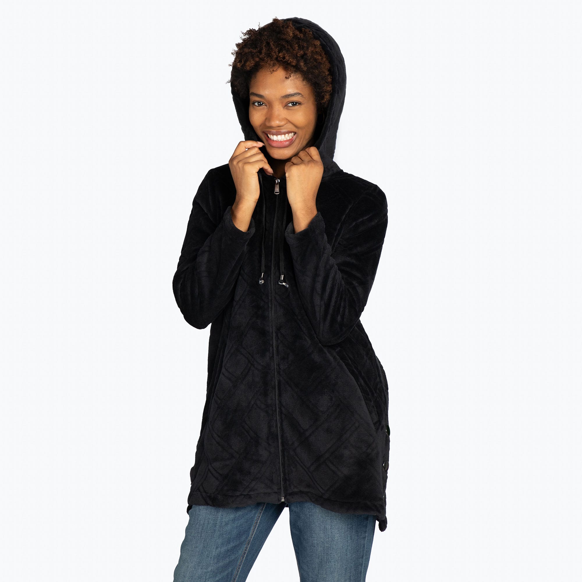 Huddle Plush Zip Lounger - BLACK - HuddleApparel_Black_S_03