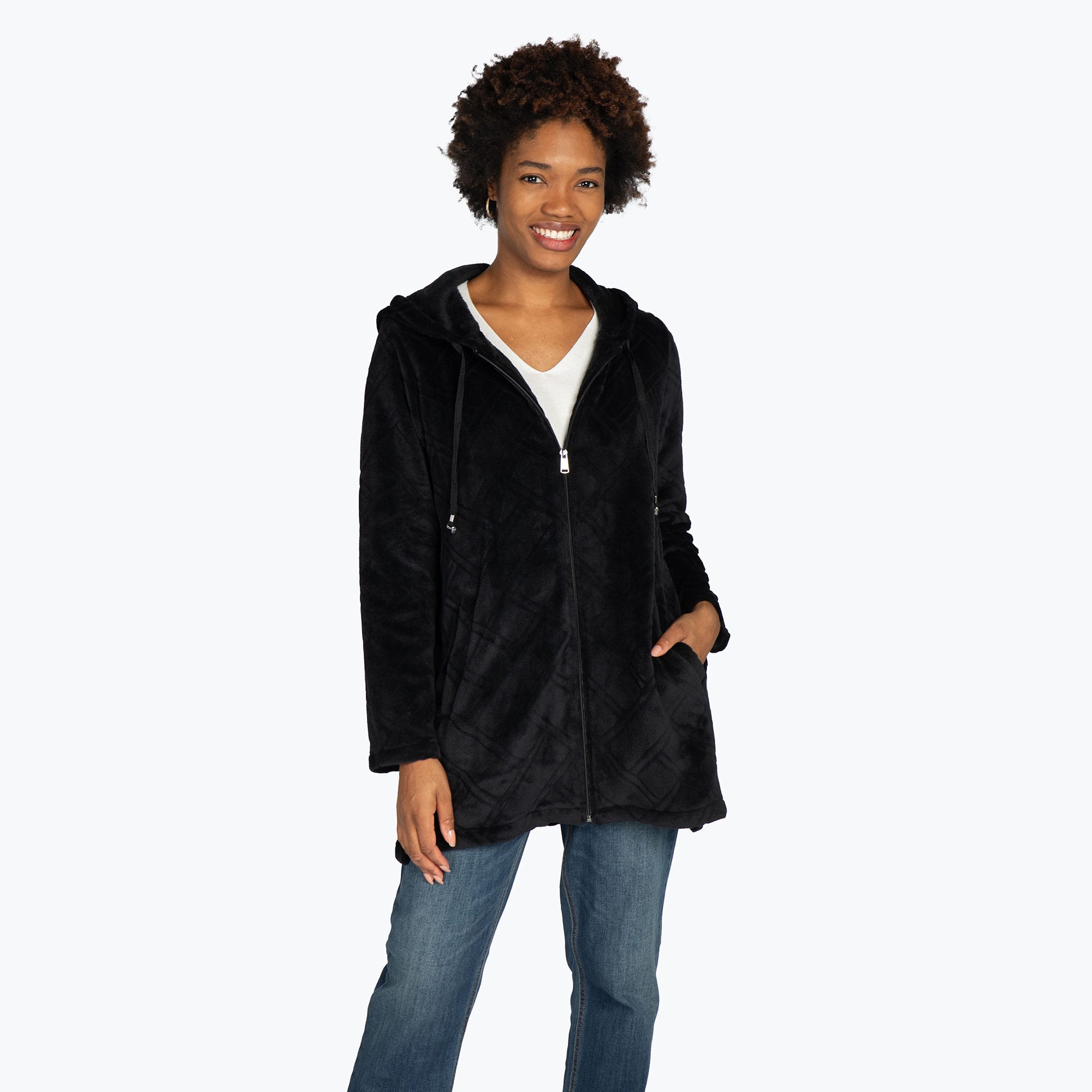 Huddle Plush Zip Lounger - BLACK - HuddleApparel_Black_S_06