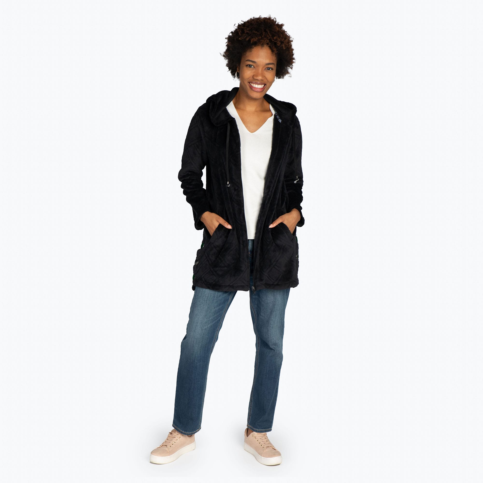 Huddle Plush Zip Lounger - BLACK - HuddleApparel_Black_S_07