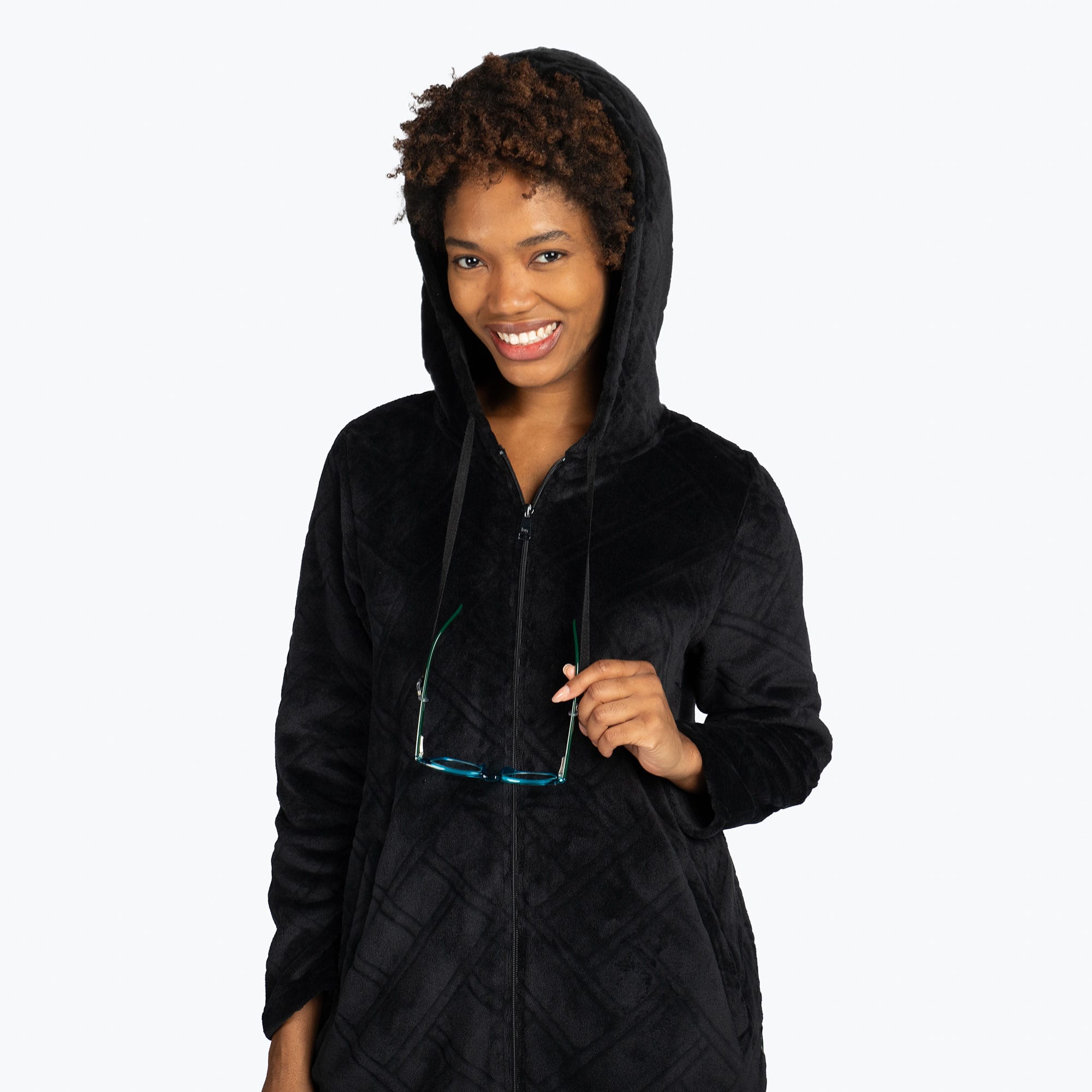 Huddle Plush Zip Lounger - BLACK - HuddleApparel_Black_S_09