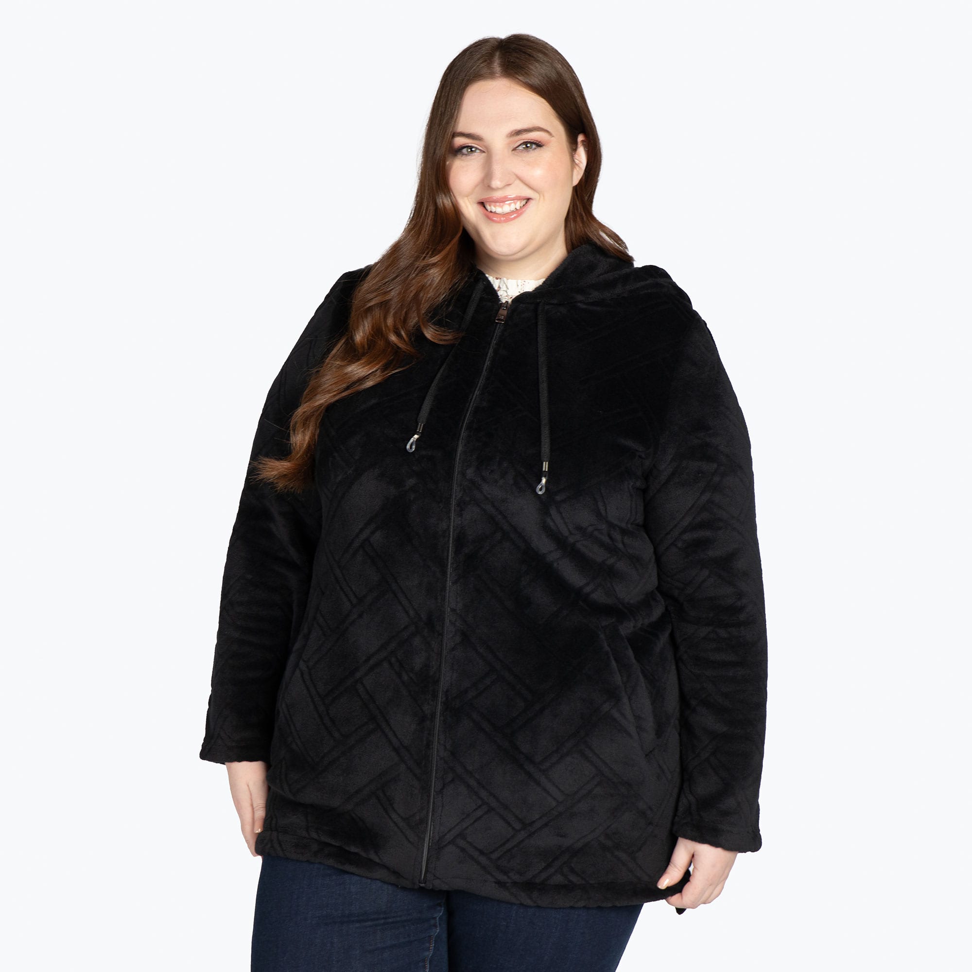 Huddle Plush Zip Lounger - BLACK - HuddleApparel_Black_XL_01