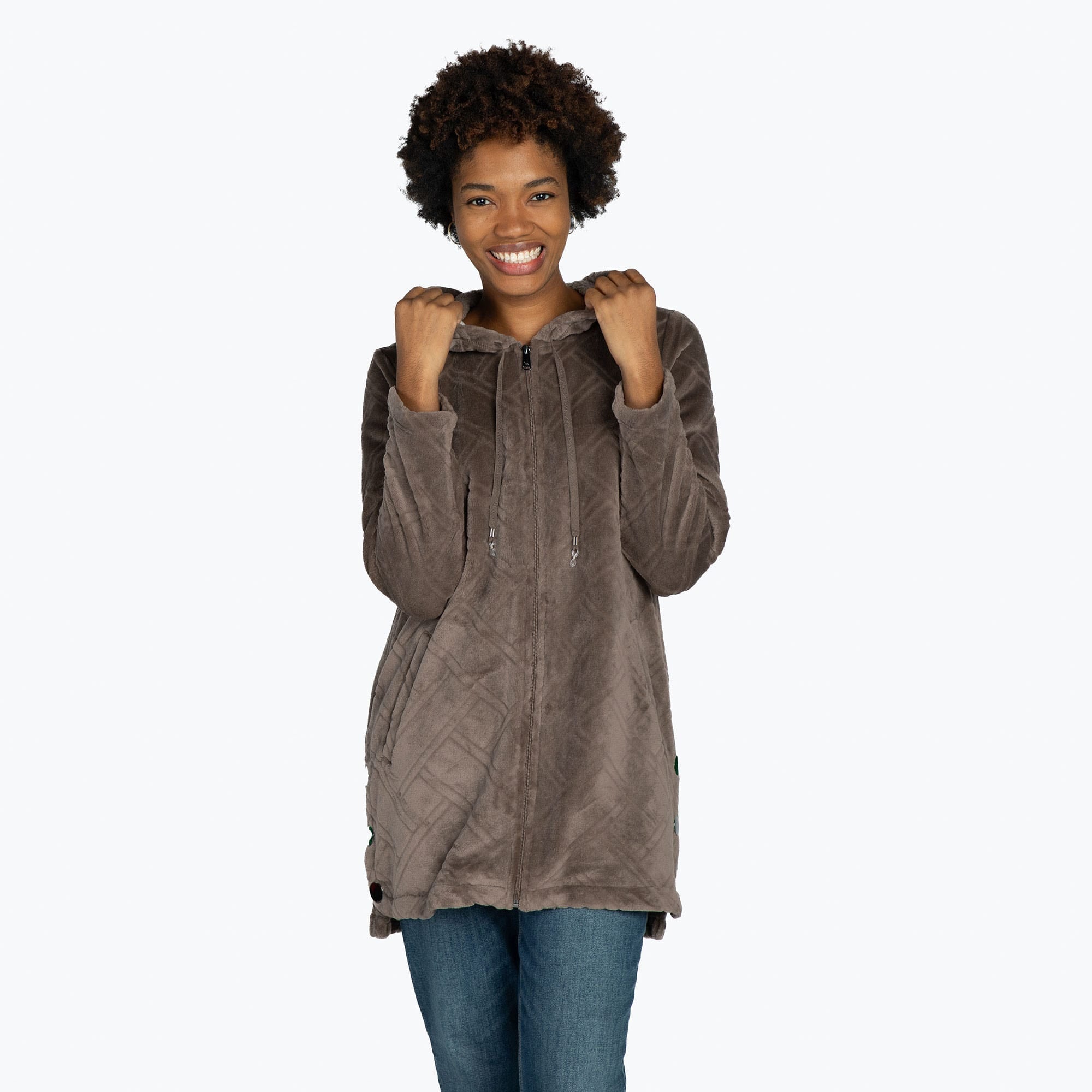 Huddle Plush Zip Lounger - WALNUT BROWN - HuddleApparel_WalnutBrown_S_01