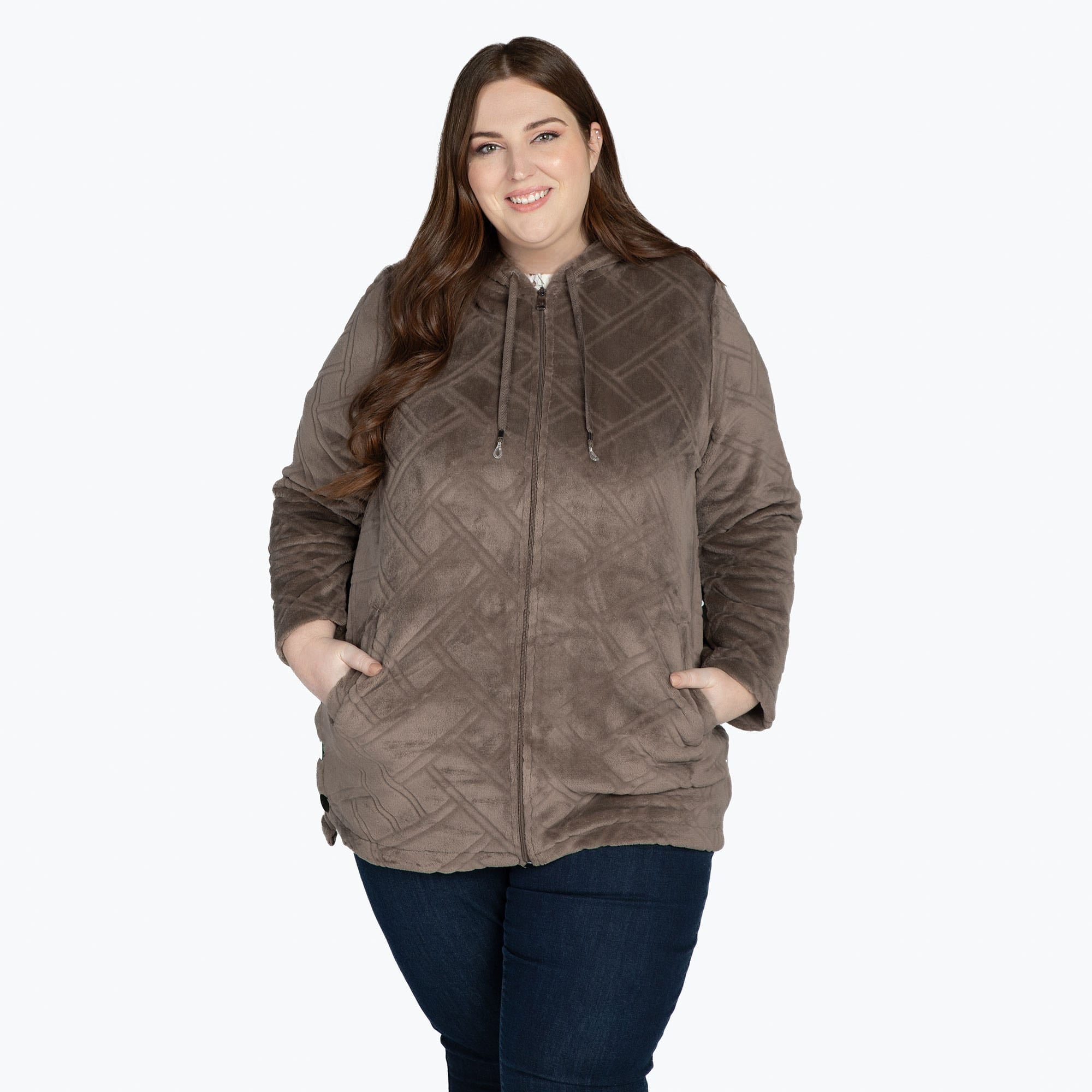 Huddle Plush Zip Lounger - WALNUT BROWN - HuddleApparel_WalnutBrown_XL_01