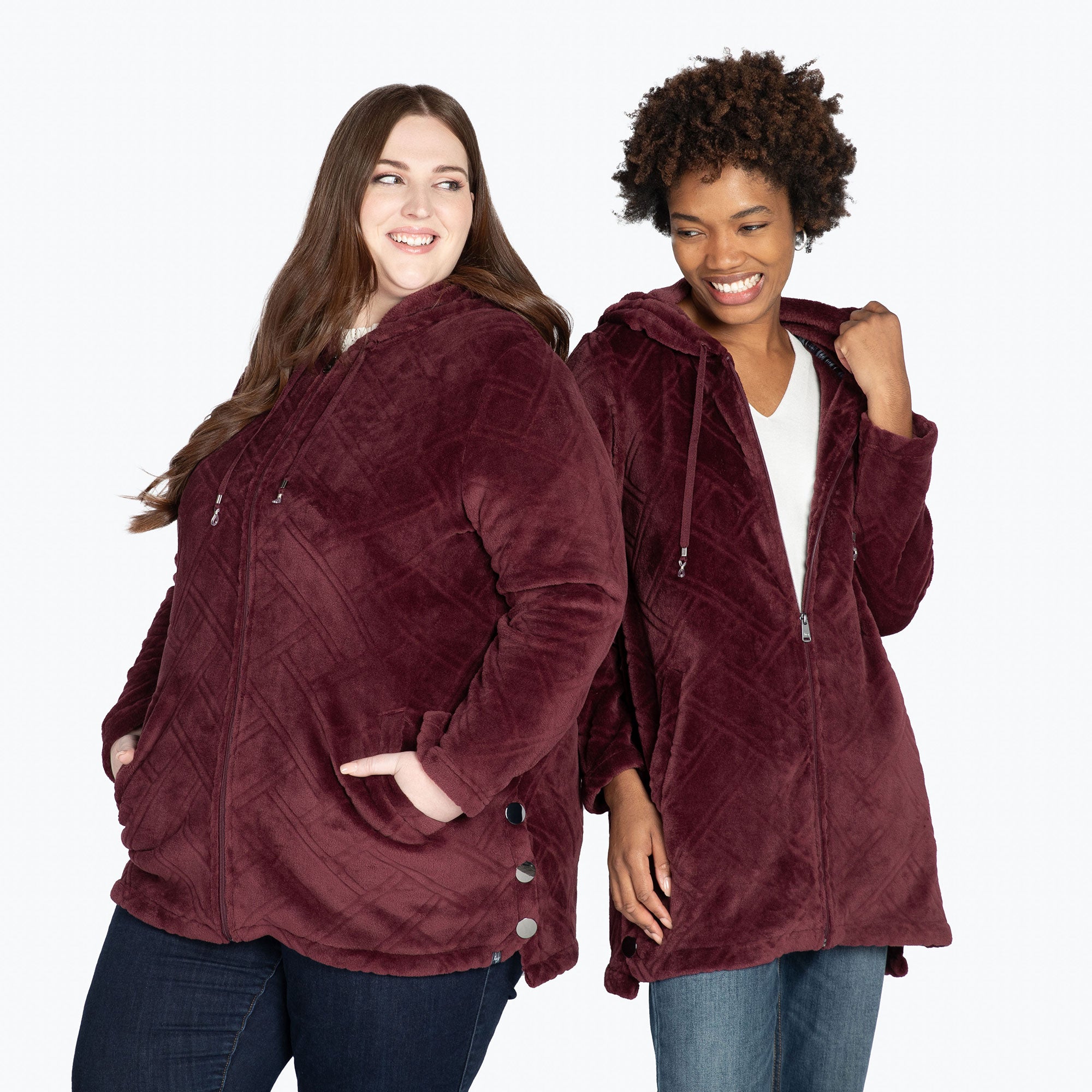 Huddle Plush Zip Lounger - WINE RED - HuddleApparel_WineRed_BothSizes_01