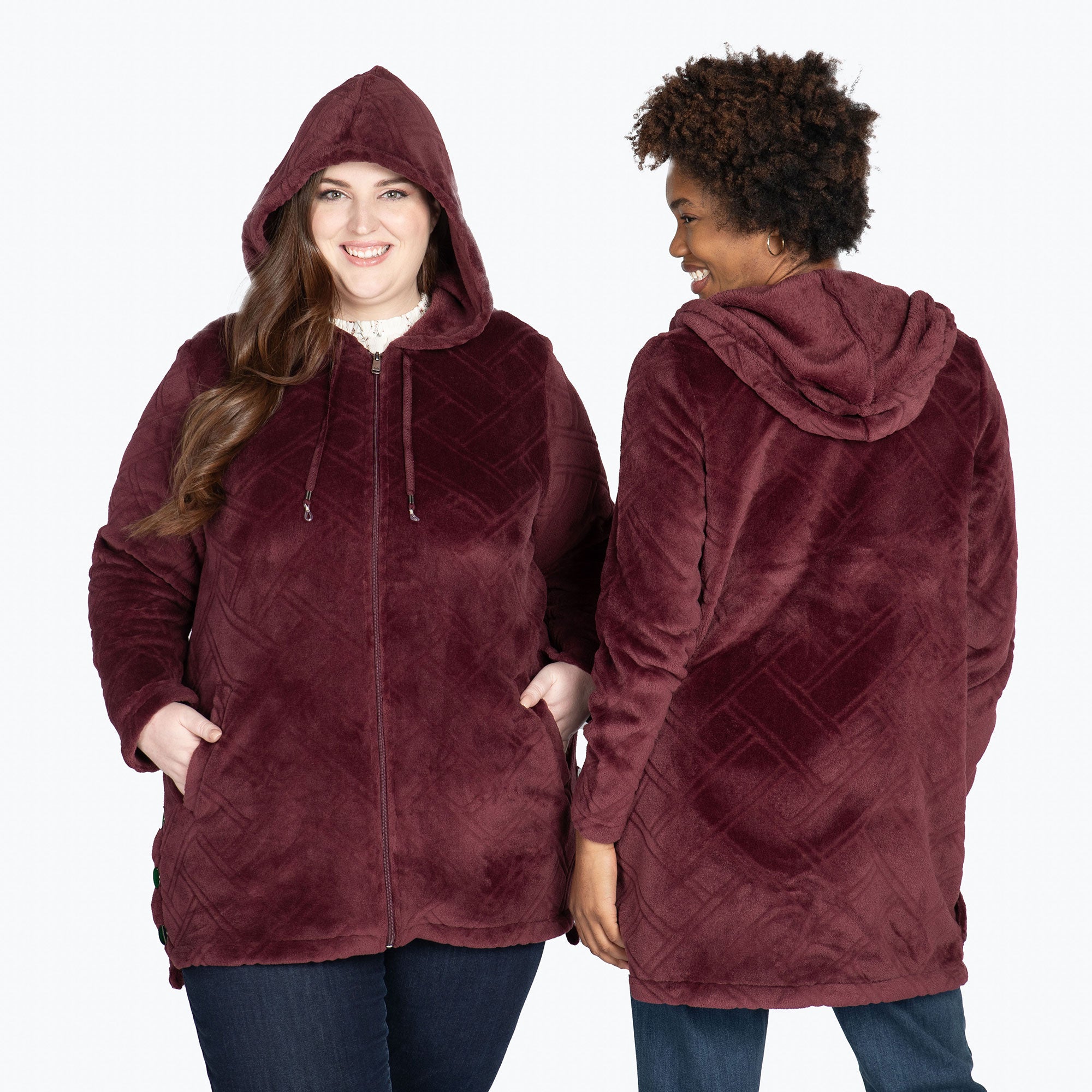Huddle Plush Zip Lounger - WINE RED - HuddleApparel_WineRed_BothSizes_02