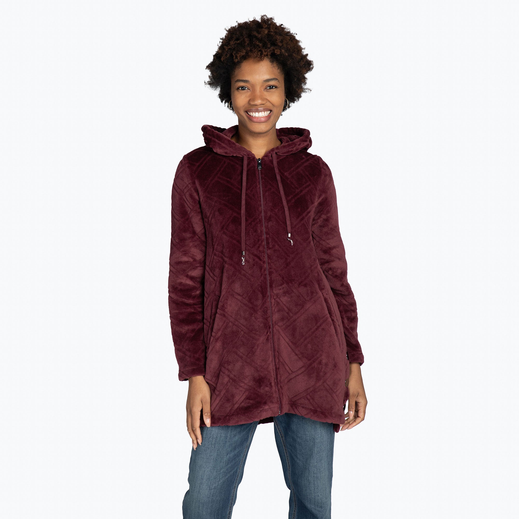 Huddle Plush Zip Lounger - WINE RED - HuddleApparel_WineRed_S_01_74463500-3c94-4a76-9247-77cf606feb29