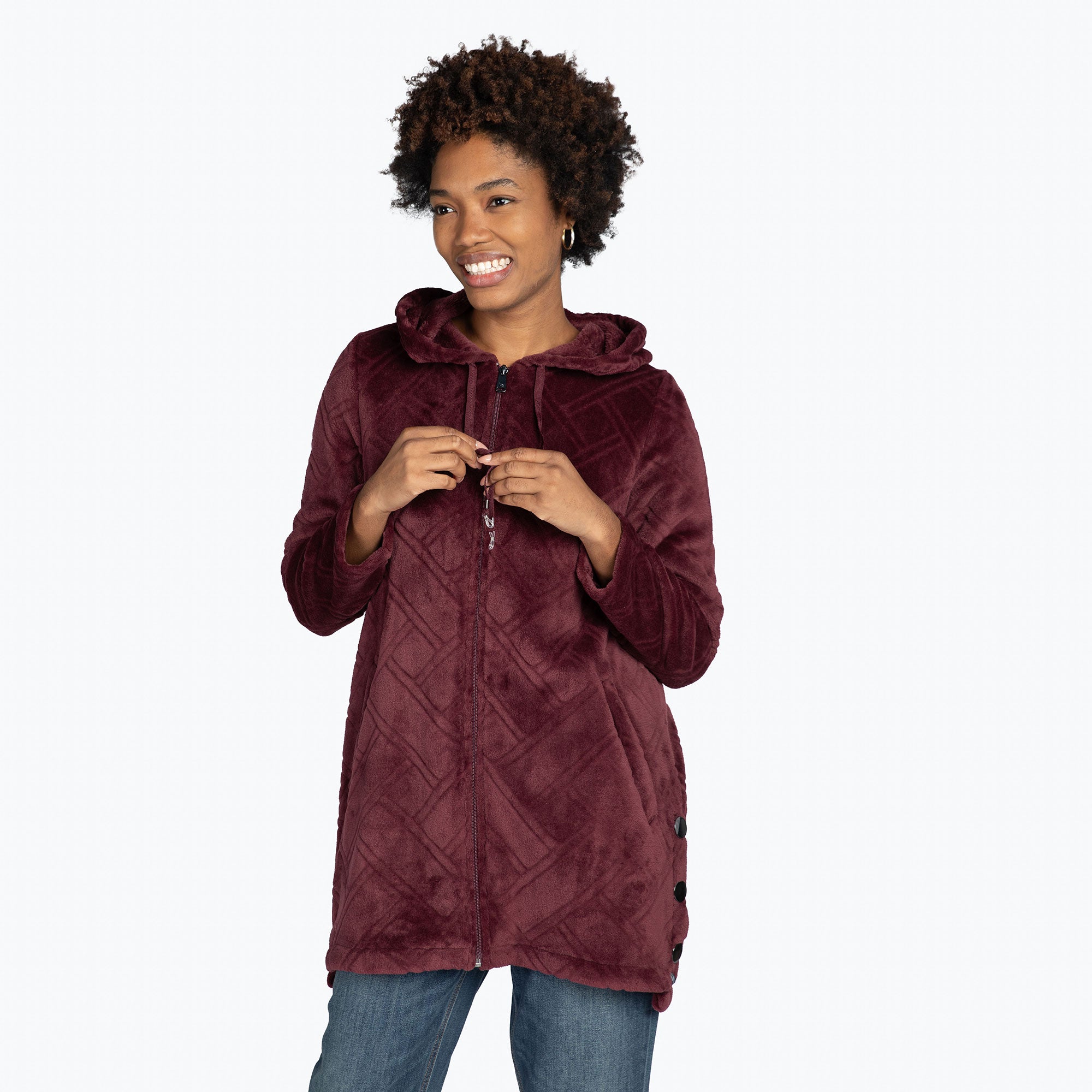 Huddle Plush Zip Lounger - WINE RED - HuddleApparel_WineRed_S_02
