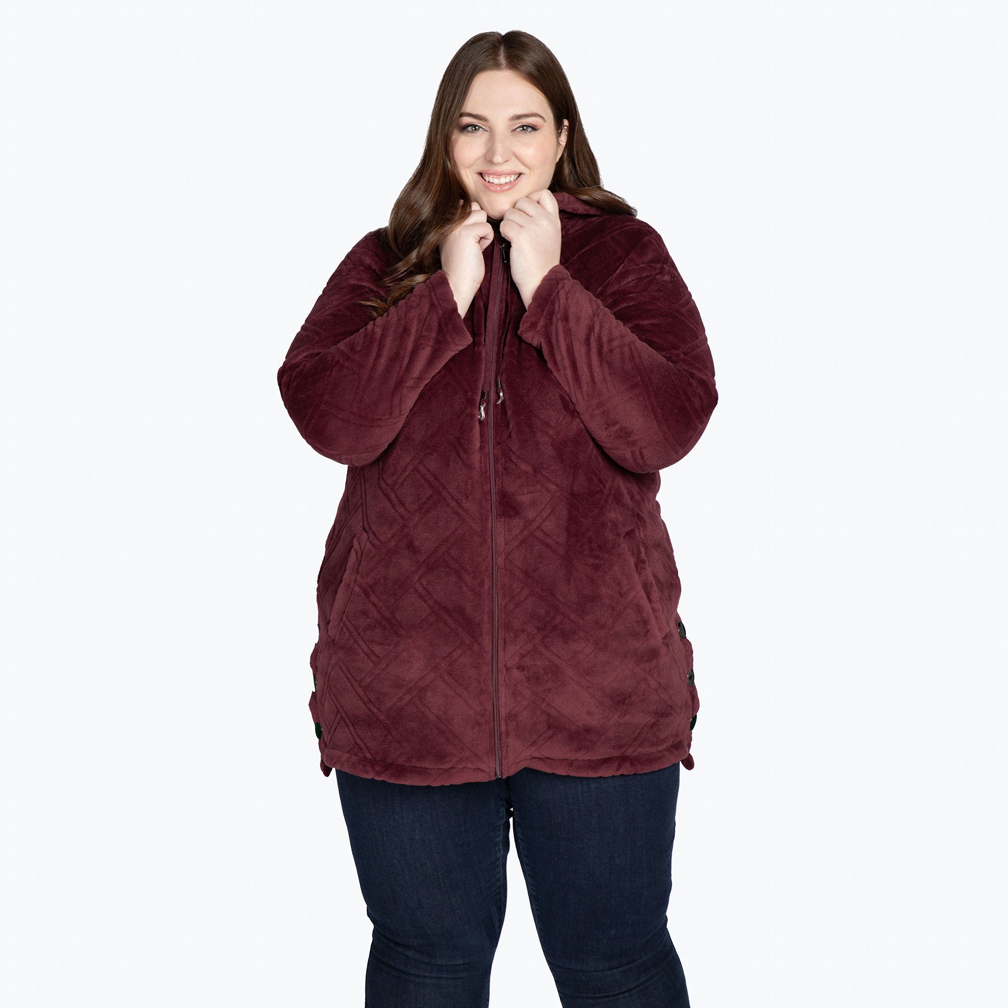 Huddle Plush Zip Lounger - WINE RED - HuddleApparel_WineRed_XL_01