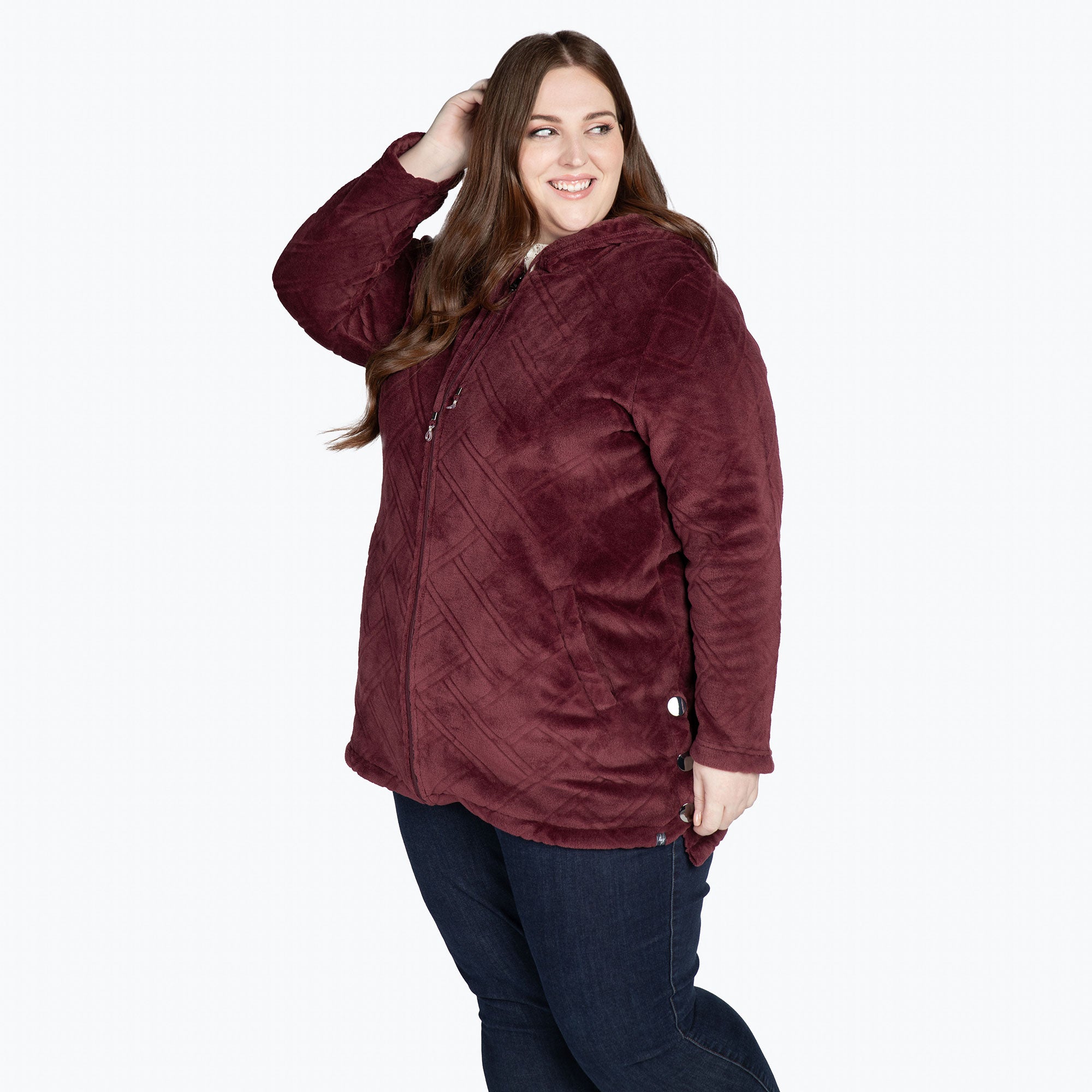 Huddle Plush Zip Lounger - WINE RED - HuddleApparel_WineRed_XL_02