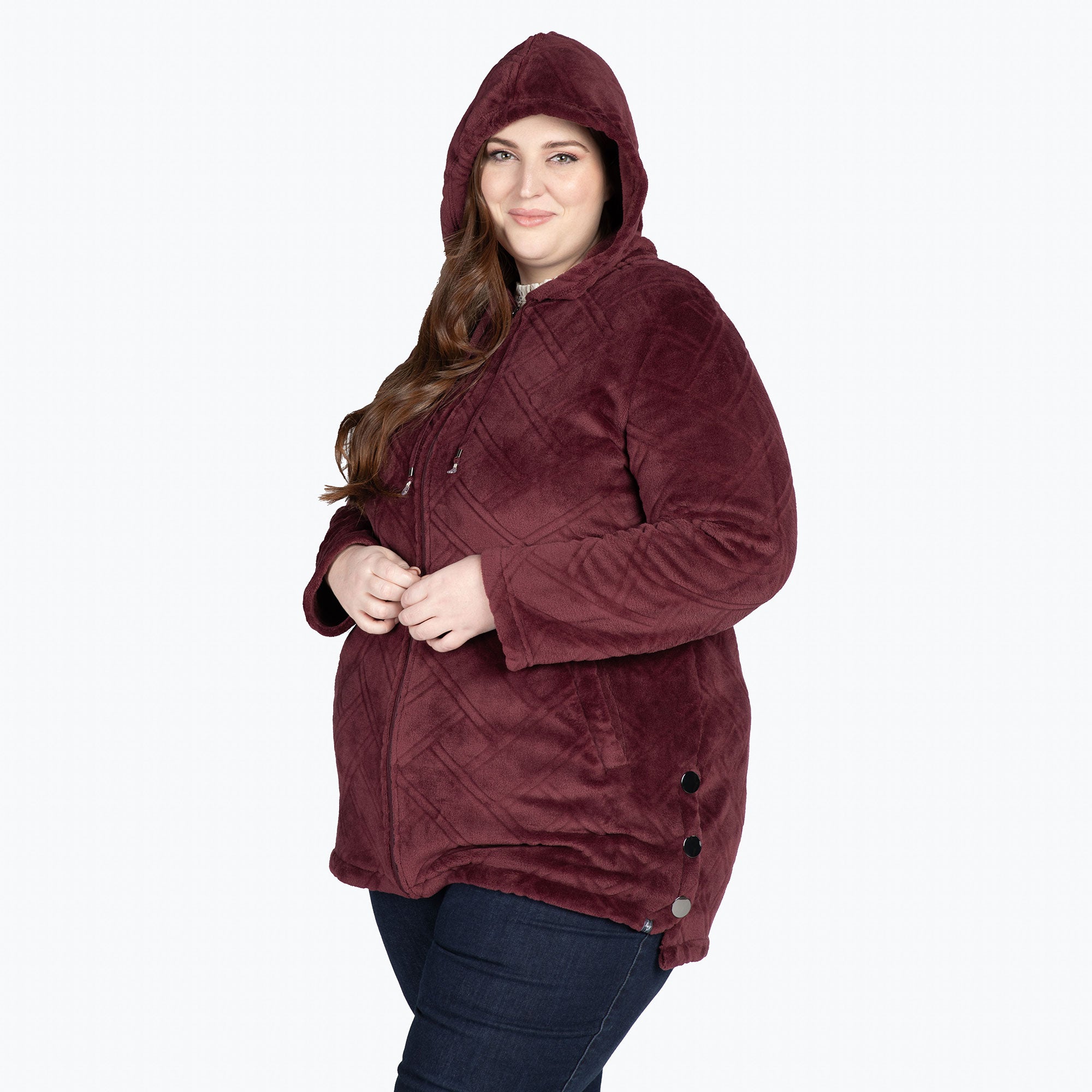 Huddle Plush Zip Lounger - WINE RED - HuddleApparel_WineRed_XL_03