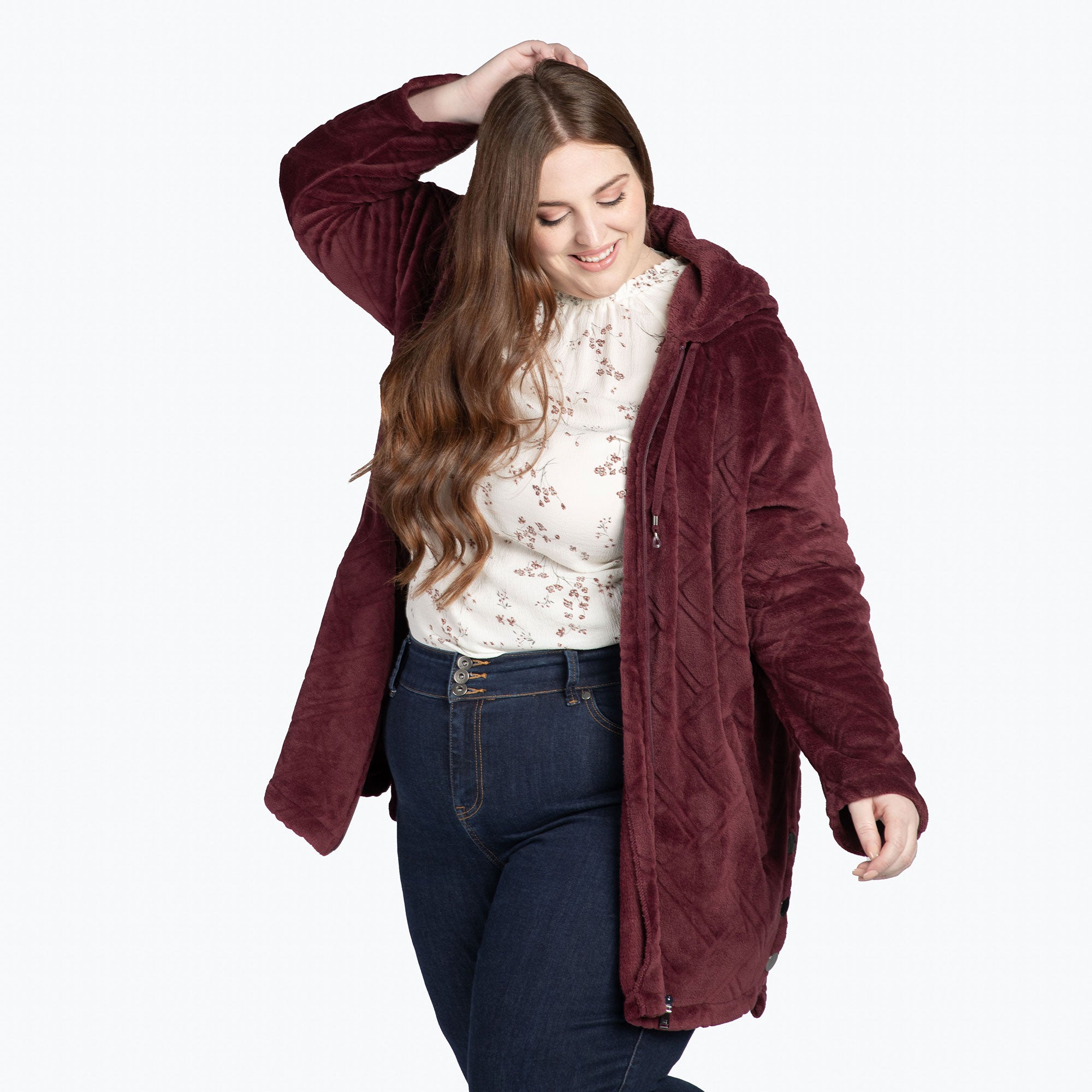 Huddle Plush Zip Lounger - WINE RED - HuddleApparel_WineRed_XL_07